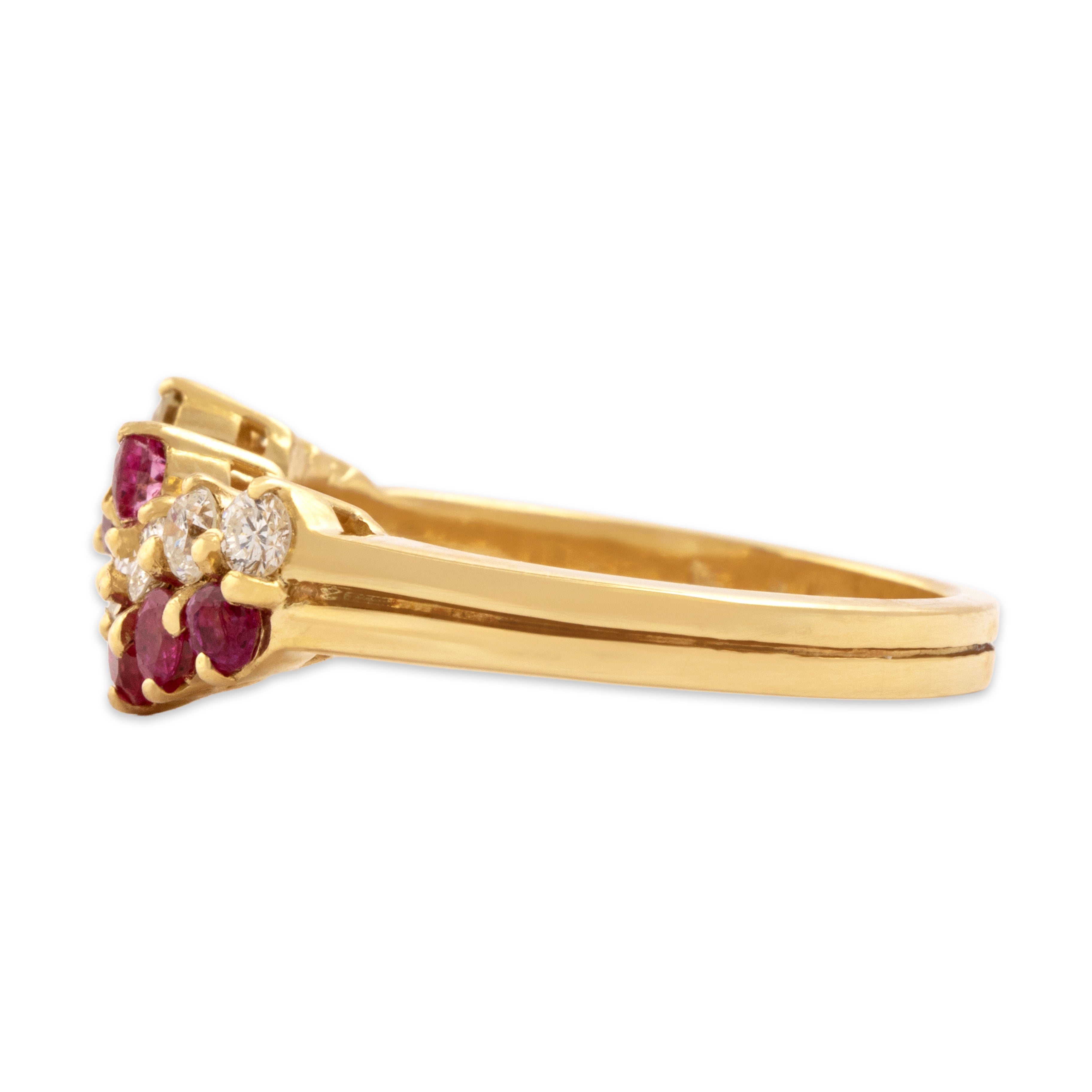 Vintage Italian 18k Yellow Gold .59cttw Ruby Diamond Stacked Scarlet Sparkle Ring - Side view