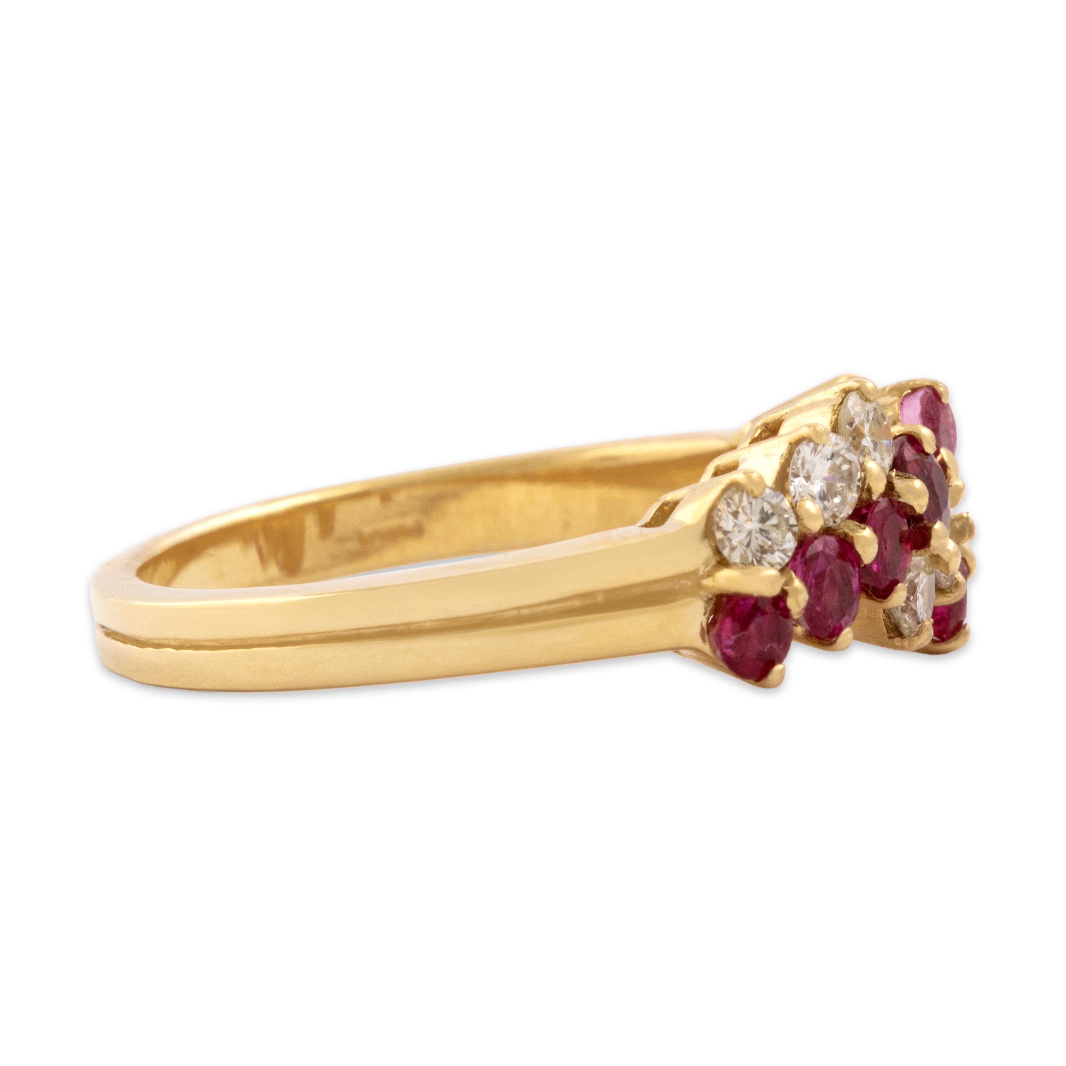 Vintage Italian 18k Yellow Gold .59cttw Ruby Diamond Stacked Scarlet Sparkle Ring - Side view
