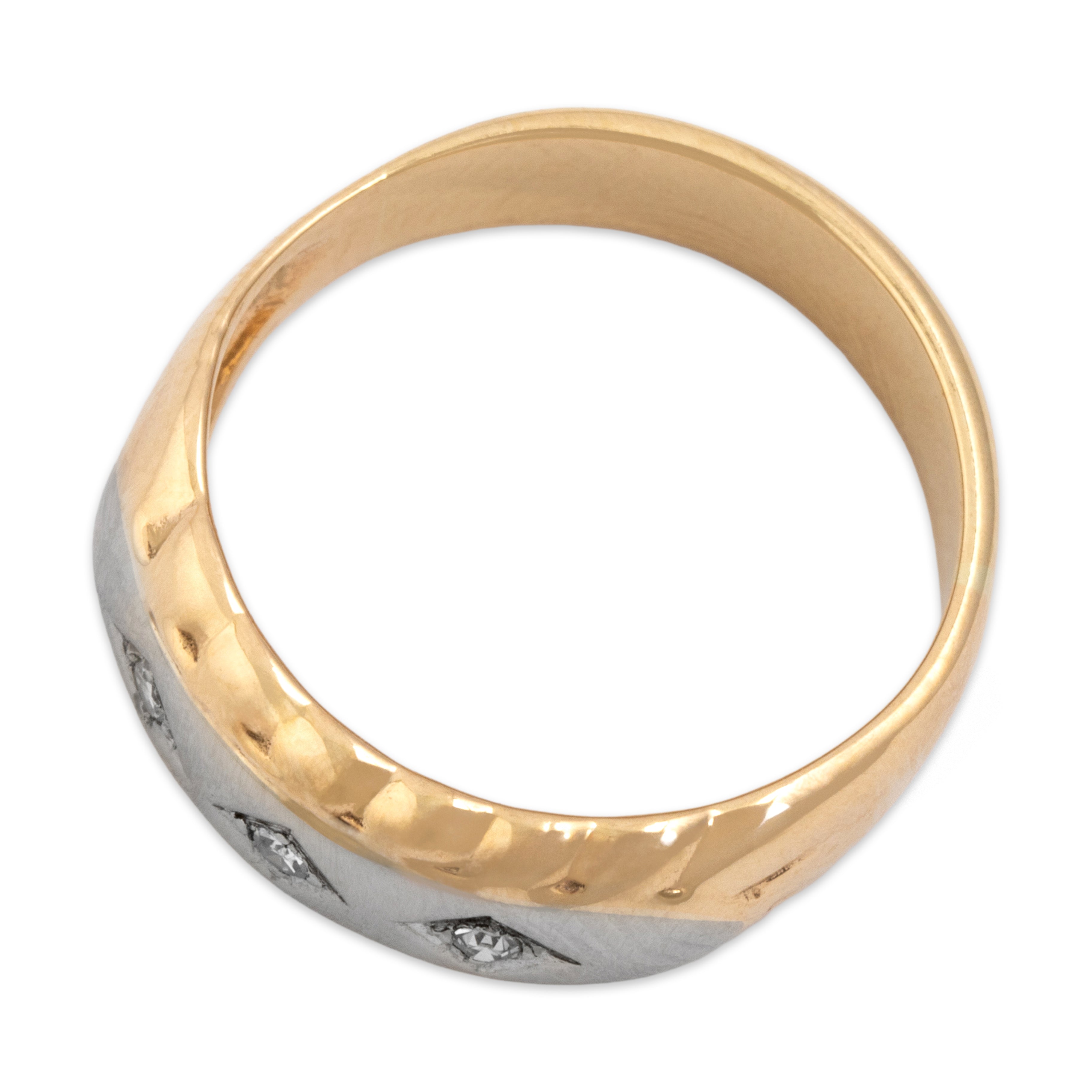 Vintage 14k Yellow & White Gold Diamond Bold Geometric Trio Band Ring - Overall view