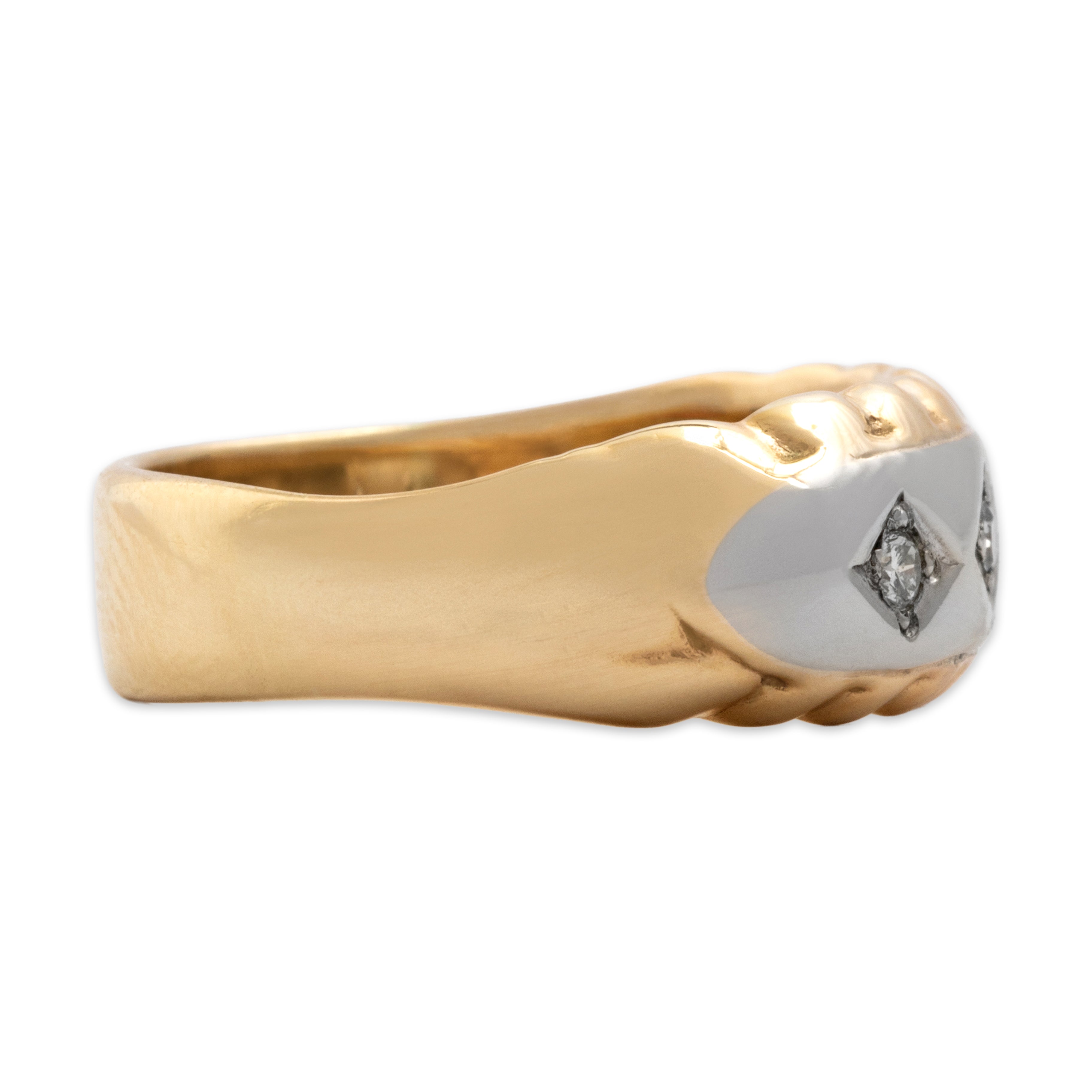 Vintage 14k Yellow & White Gold Diamond Bold Geometric Trio Band Ring - Side view