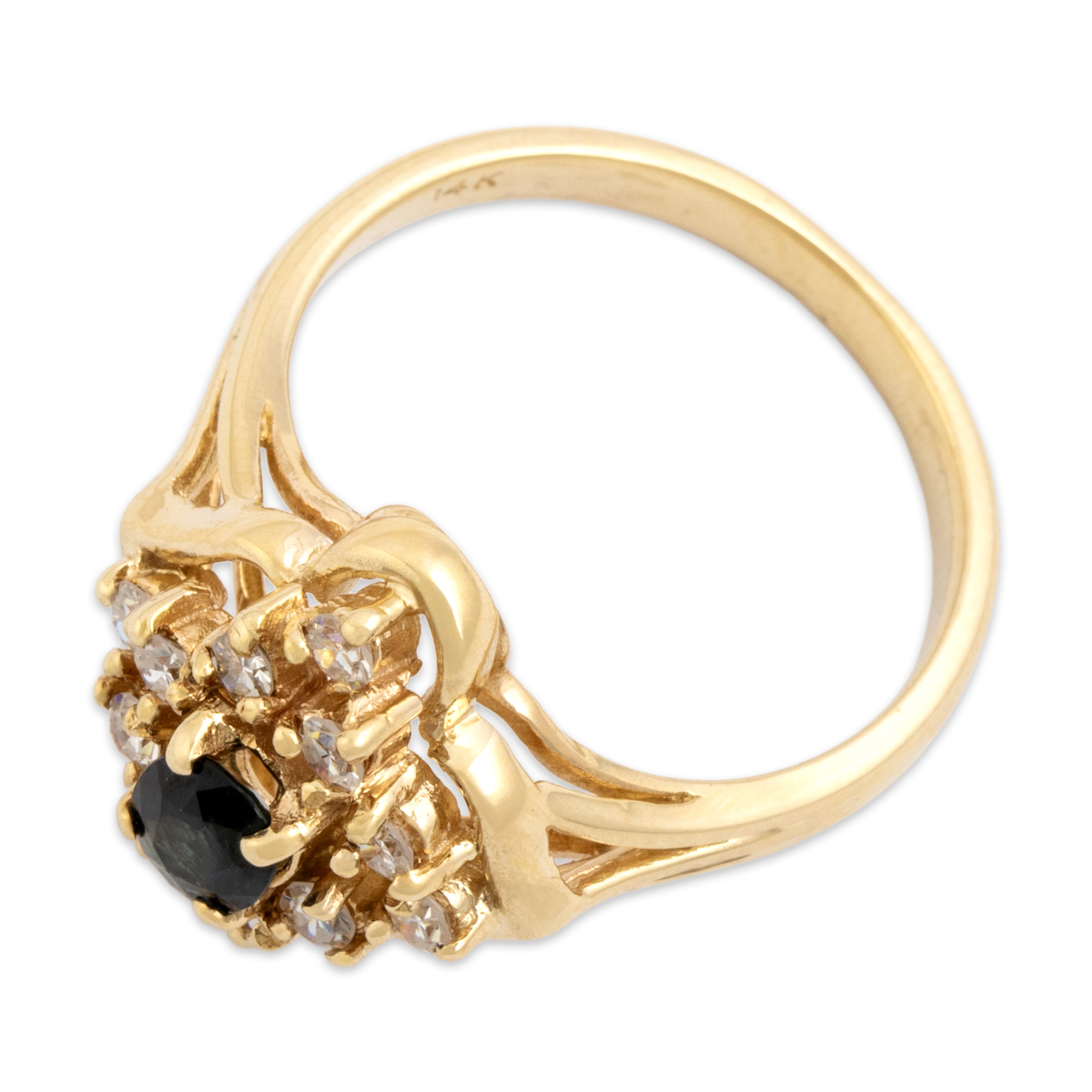 Vintage 14k Yellow Gold Diamond Blue Sapphire Incredible Sparkling Quatrefoil Ring - Overall view