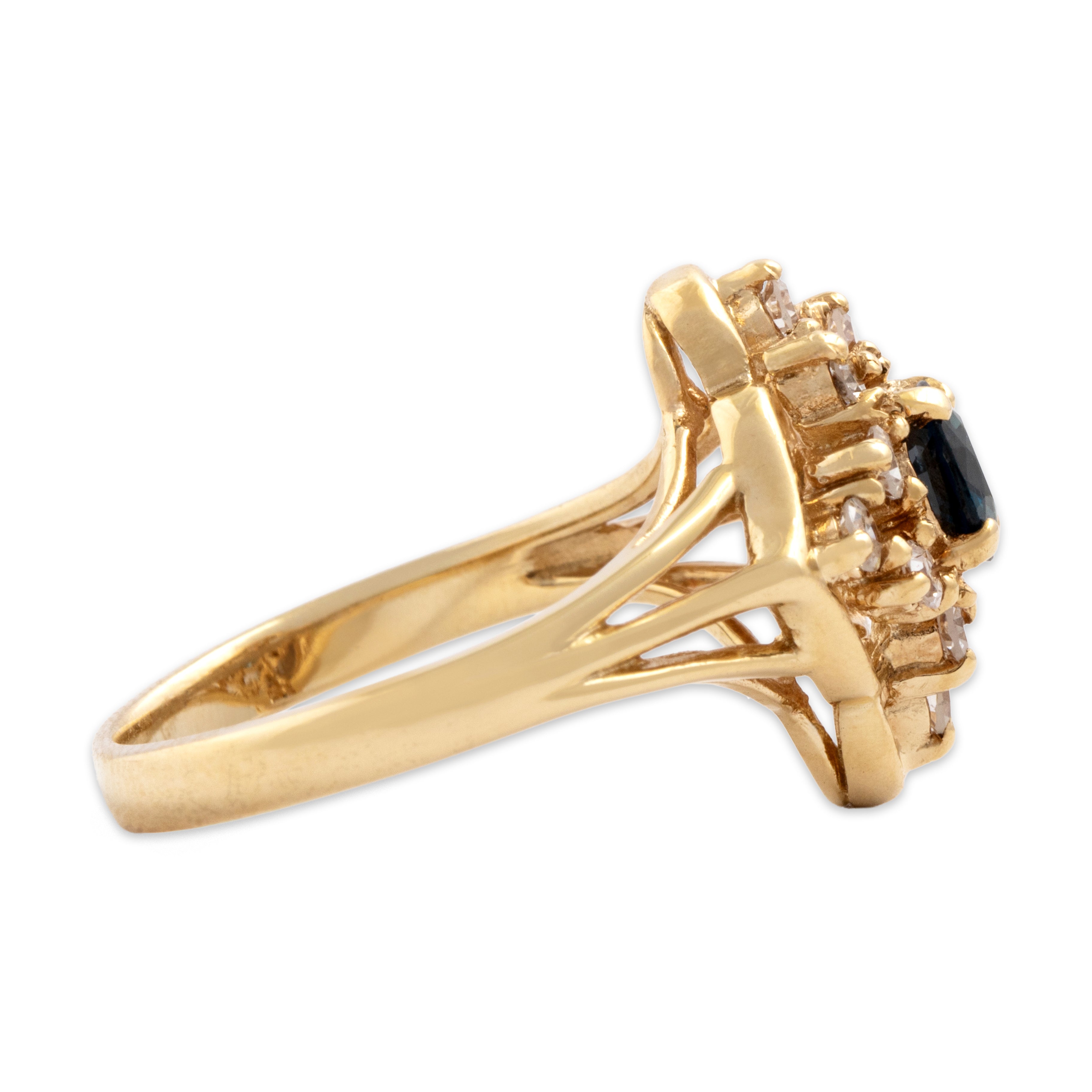 Vintage 14k Yellow Gold Diamond Blue Sapphire Incredible Sparkling Quatrefoil Ring - Side view