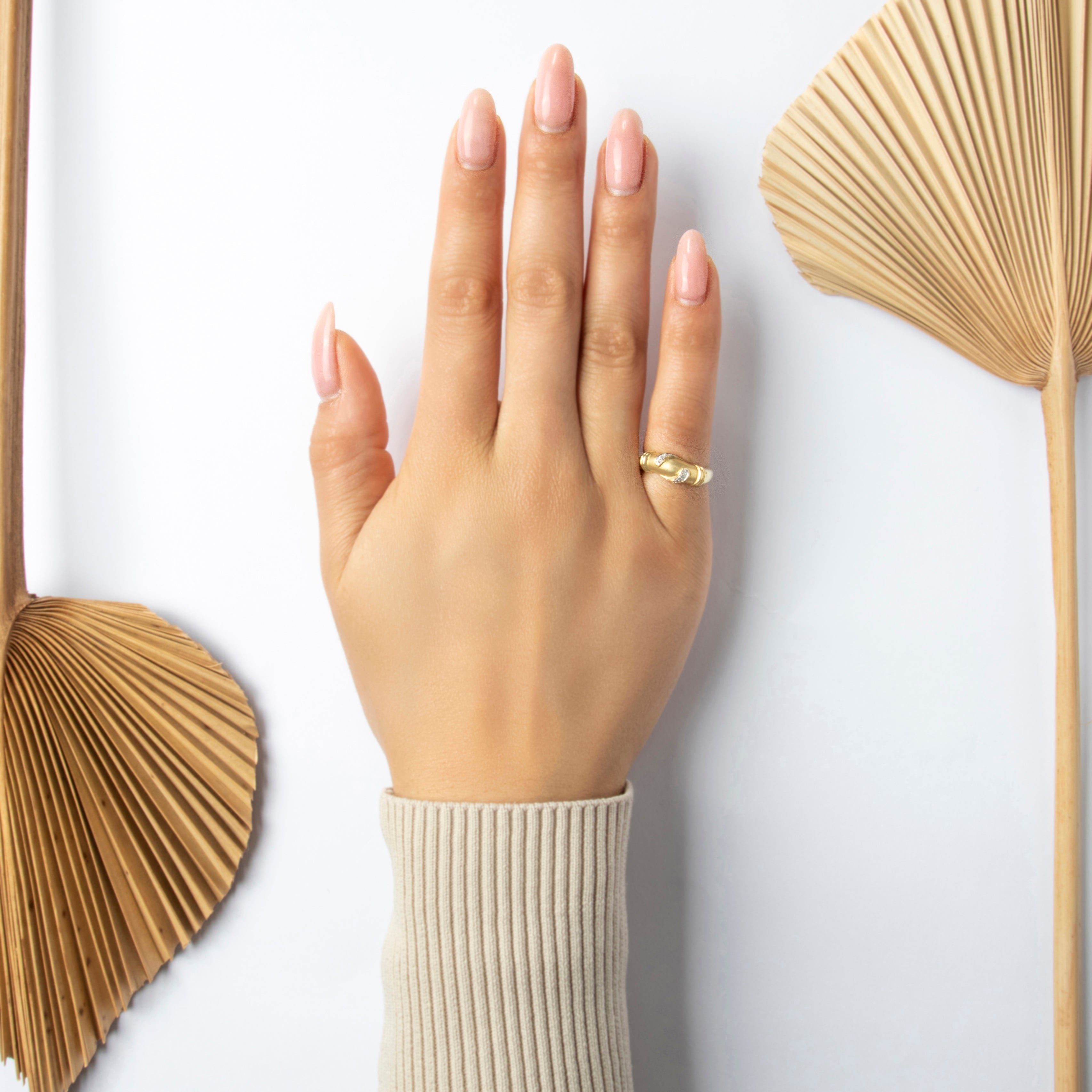 Vintage 14k Yellow Gold Diamond Brushed Wavy Swish Band Ring - On model view