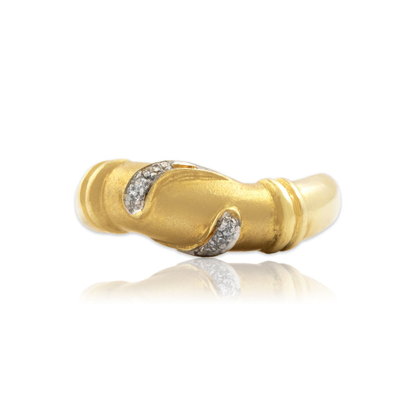 Vintage 14k Yellow Gold Diamond Brushed Wavy Swish Band Ring 6.25