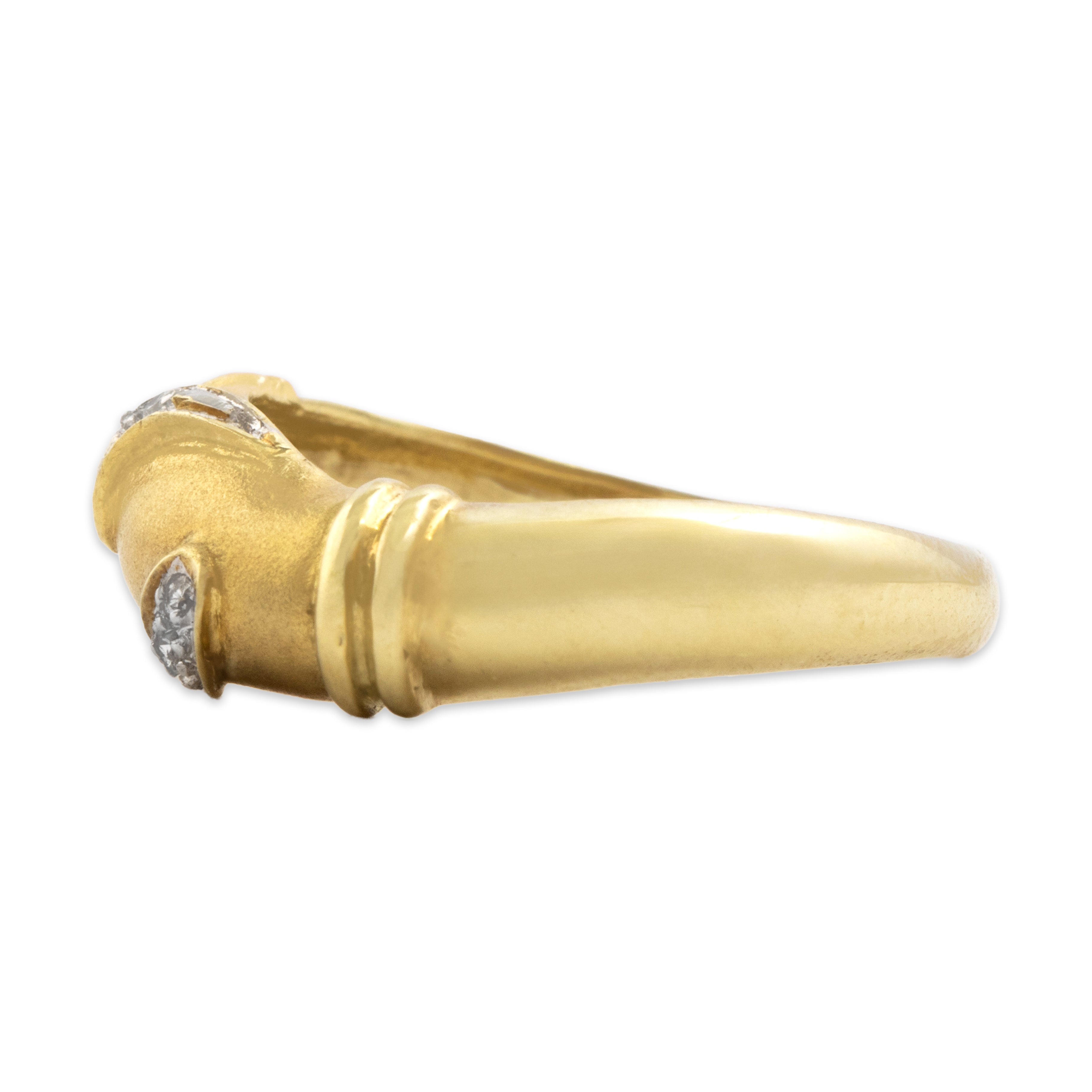 Vintage 14k Yellow Gold Diamond Brushed Wavy Swish Band Ring - Side view