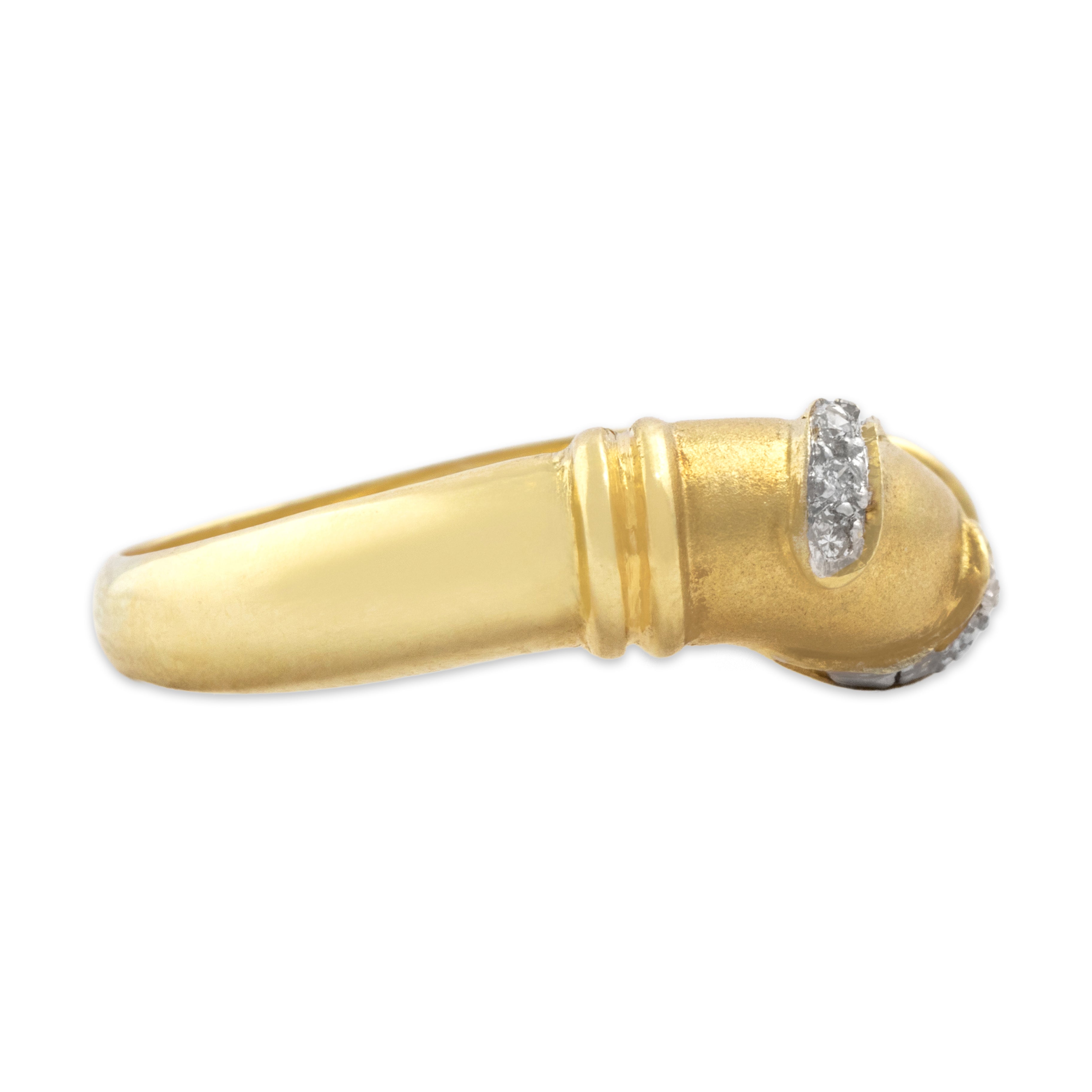 Vintage 14k Yellow Gold Diamond Brushed Wavy Swish Band Ring - Side view