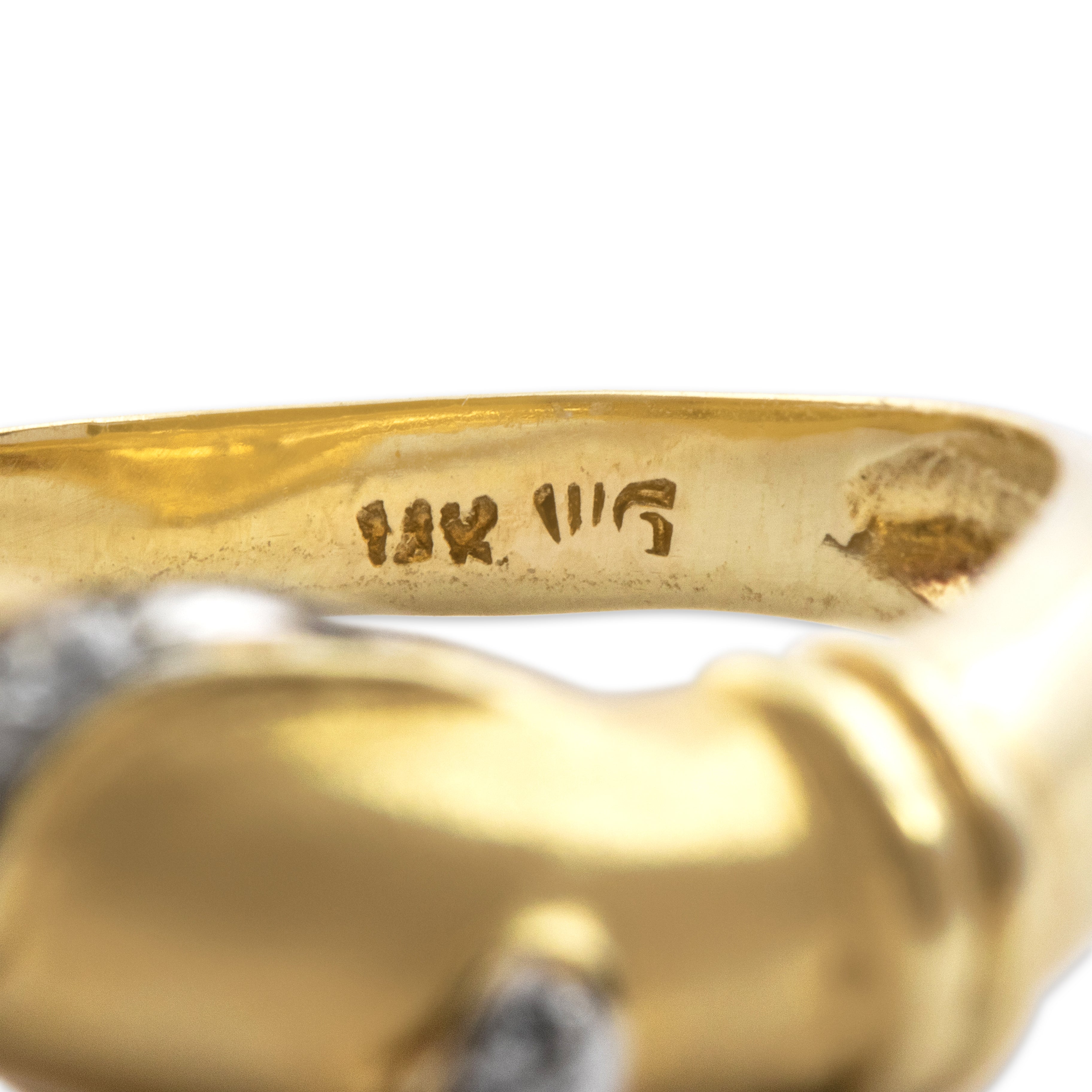 Vintage 14k Yellow Gold Diamond Brushed Wavy Swish Band Ring - Hallmark view