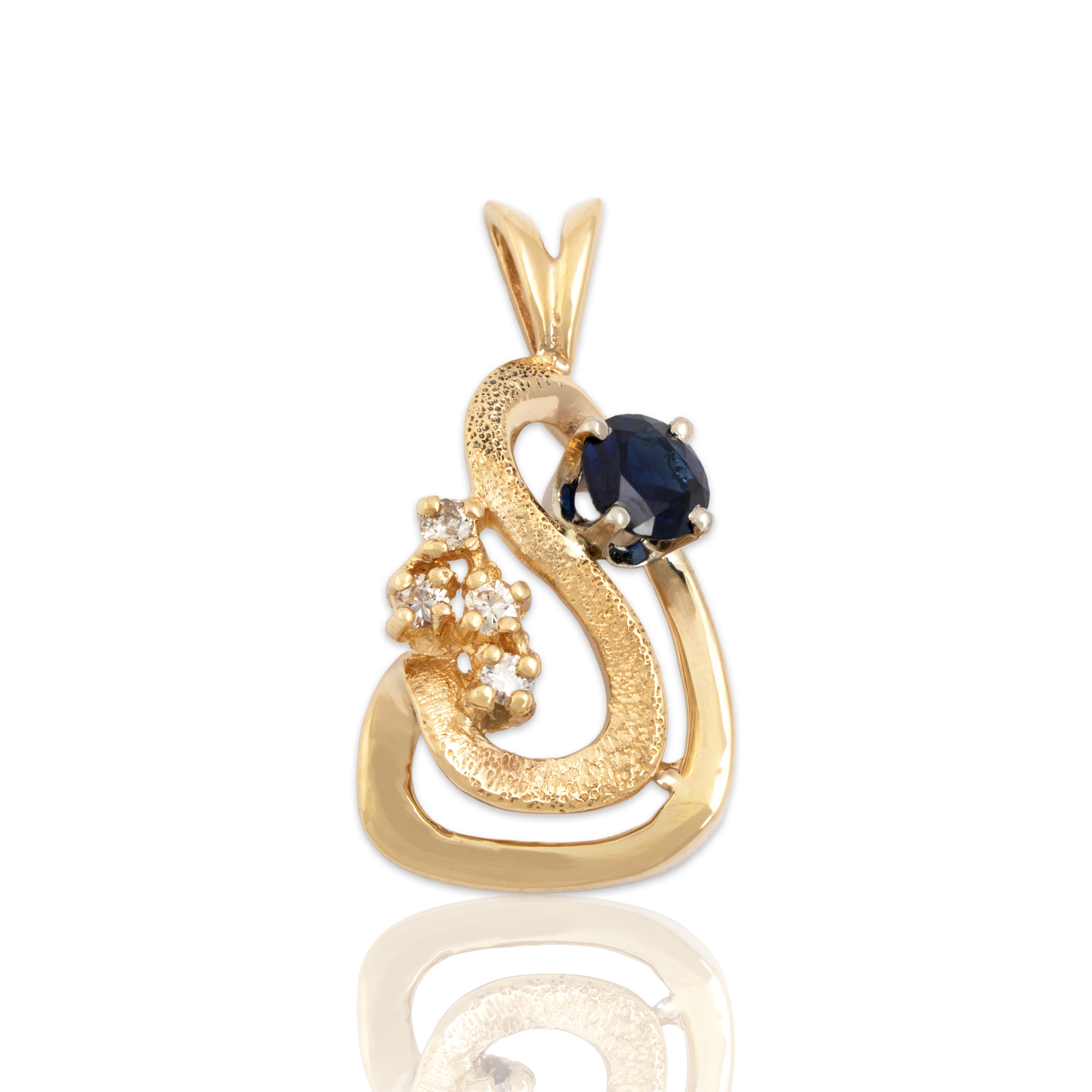 Vintage 14k Yellow Gold .5ct Blue Sapphire Diamond Fabulous S-Swirl Pendant