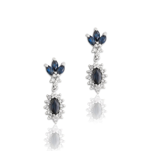 Vintage 14k White Gold .86cttw Blue Sapphire Diamond Accented Dangle Earrings