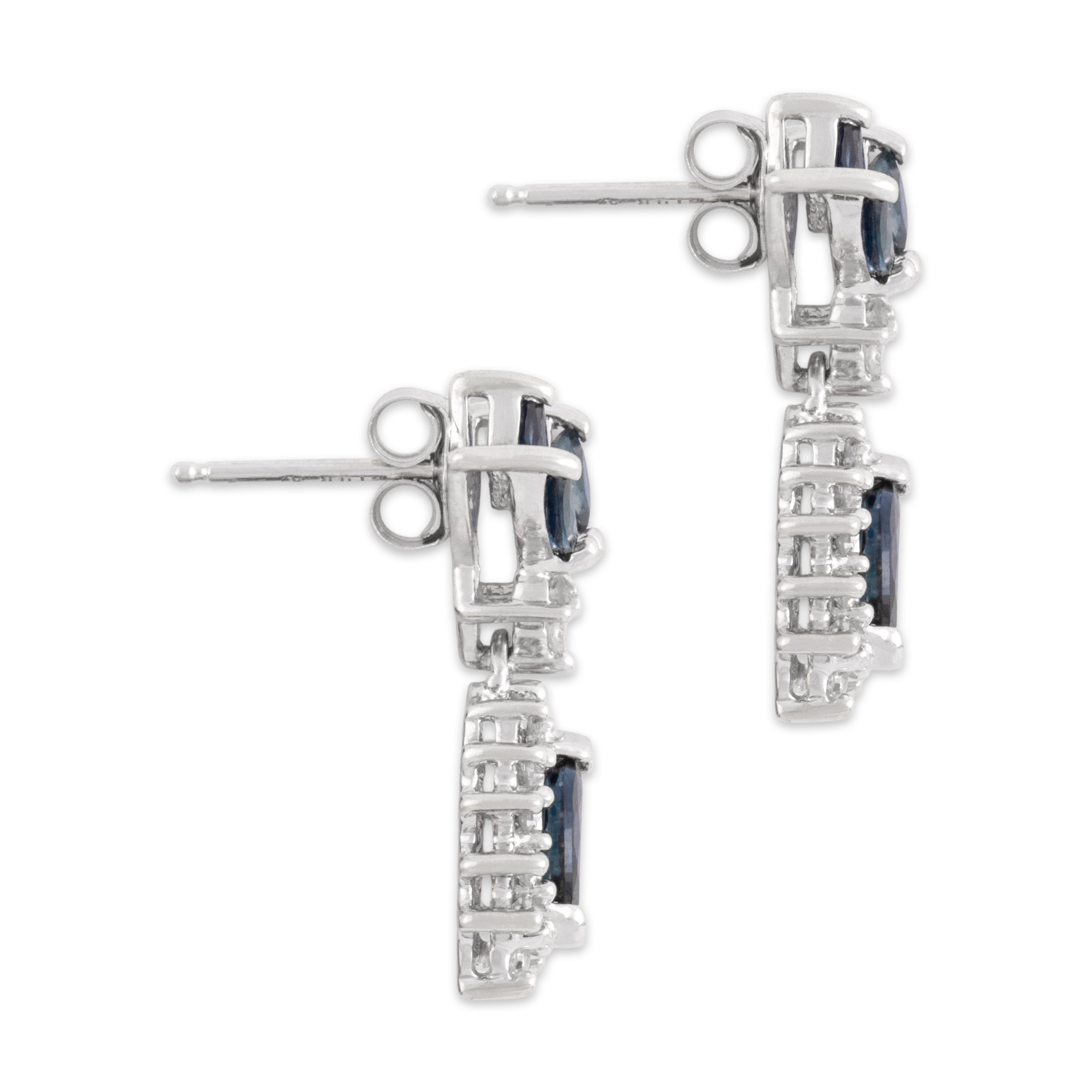 Vintage 14k White Gold .86cttw Blue Sapphire Diamond Accented Dangle Earrings