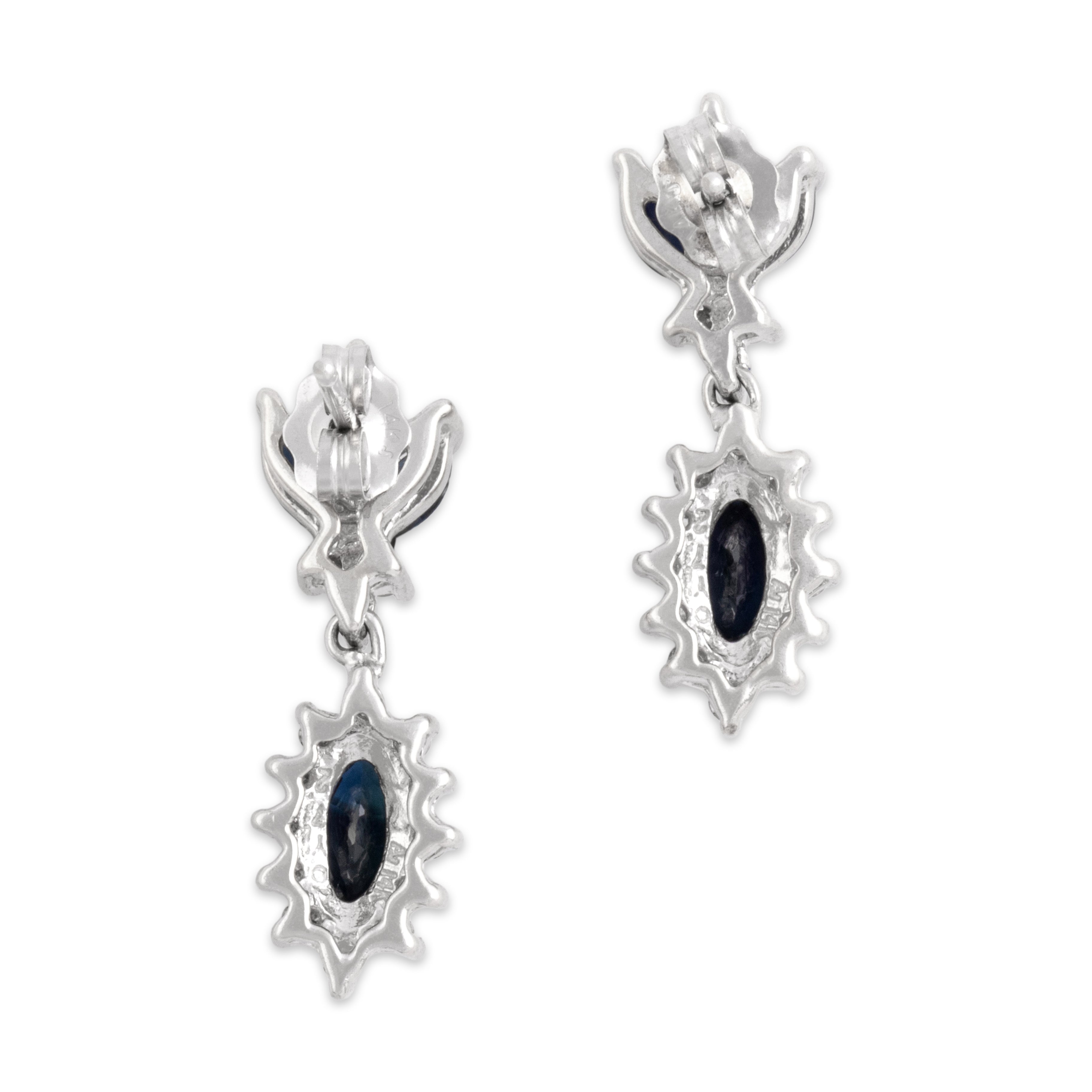 Vintage 14k White Gold .86cttw Blue Sapphire Diamond Accented Dangle Earrings