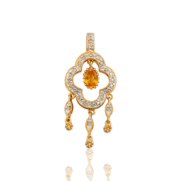Vintage 18k Yellow & White Gold .52cttw Yellow Sapphire Diamond Dangle Pendant