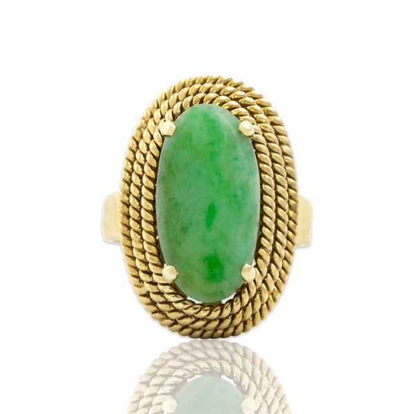 Vintage Heavy 14k Yellow Gold 2.09ct Jade Fabulous Oblong Basket Ring 5.50
