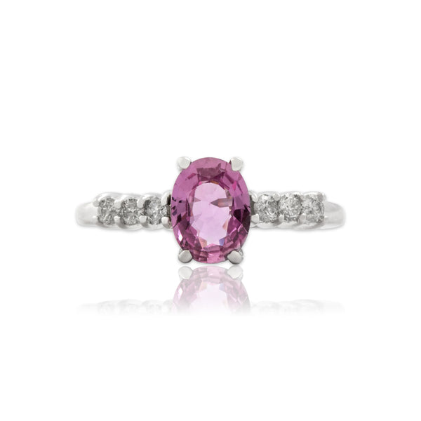 Vintage 14k White Gold 1.12ct Pink Sapphire Diamond Glittering Ring 6.50