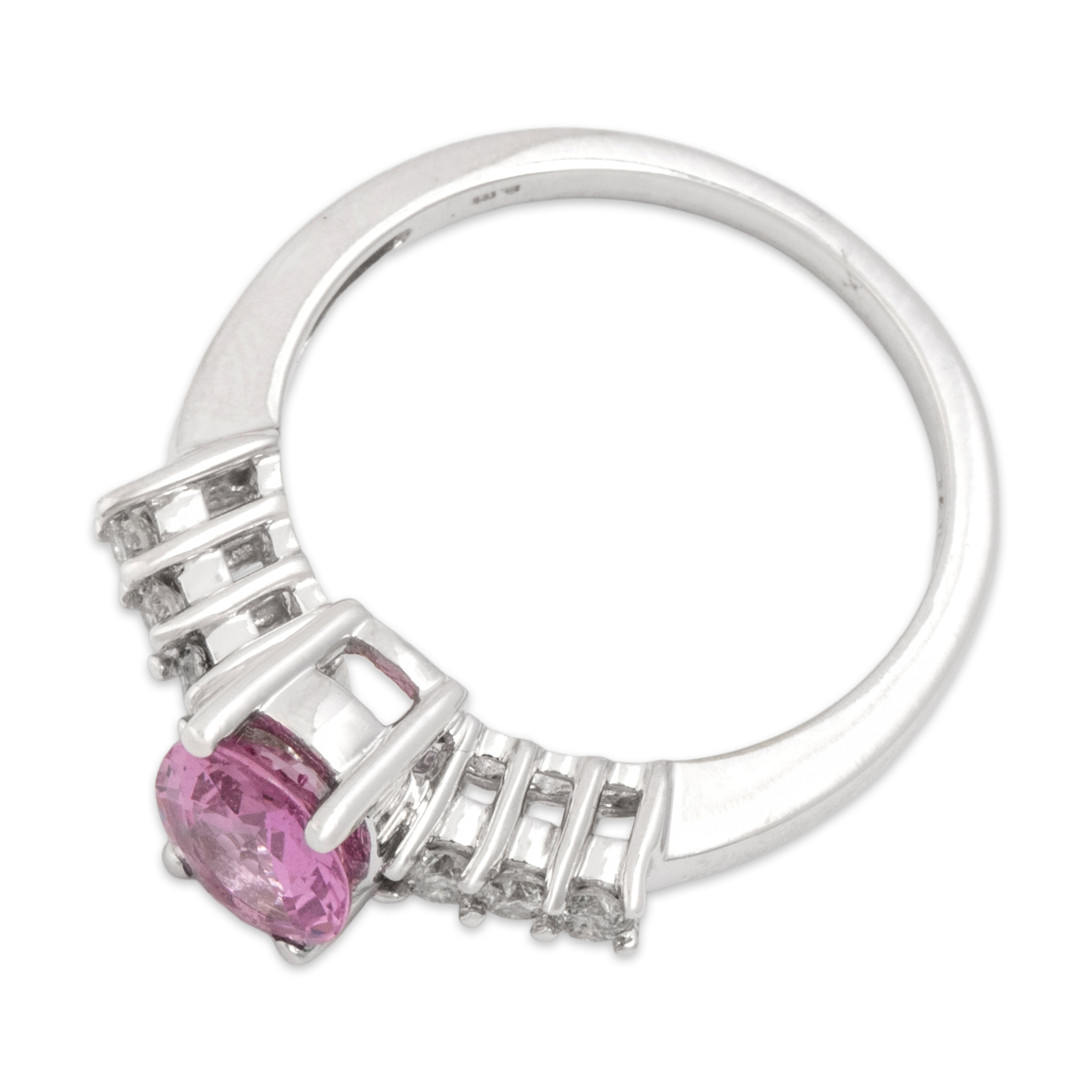 Vintage 14k White Gold 1.12ct Pink Sapphire Diamond Glittering Trio Shoulder Ring - Overall view