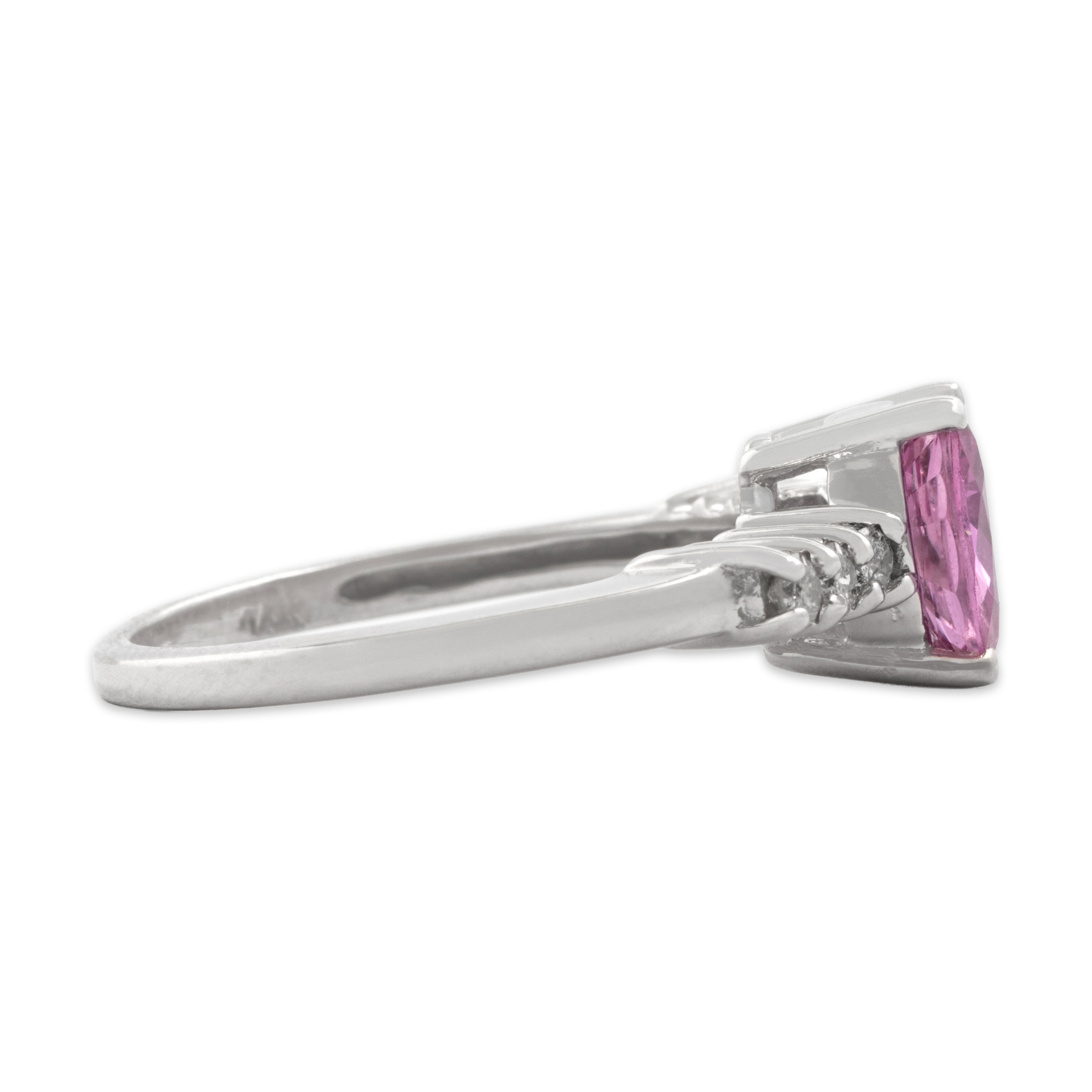 Vintage 14k White Gold 1.12ct Pink Sapphire Diamond Glittering Trio Shoulder Ring - Side view
