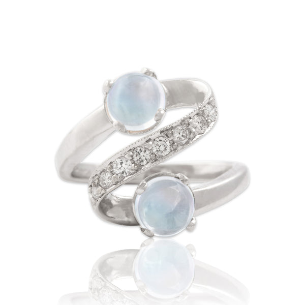 Vintage 14k White Gold 1.54cttw Moonstone Diamond Glowing Swoop Ring 6.50