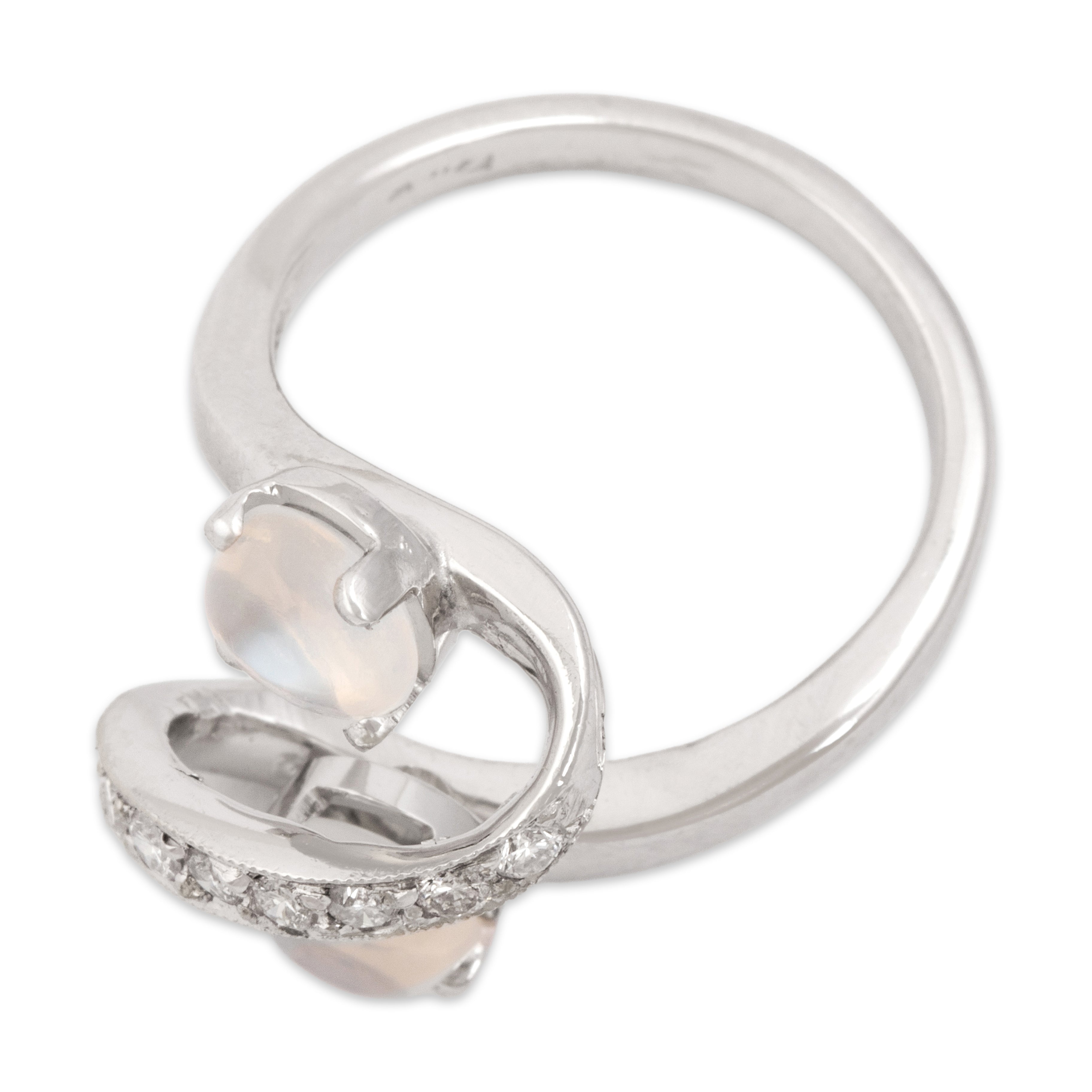 Vintage 14k White Gold 1.54cttw Moonstone Diamond Mesmerizing Swoop Ring - Overall view
