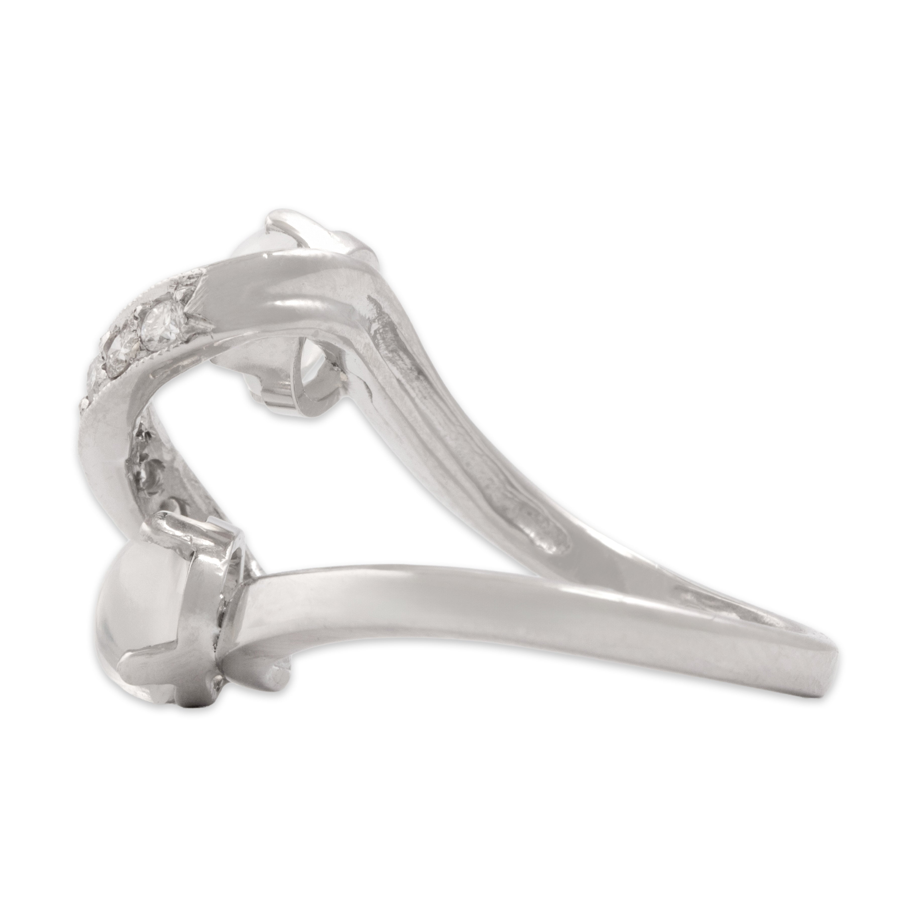 Vintage 14k White Gold 1.54cttw Moonstone Diamond Mesmerizing Swoop Ring - Side view