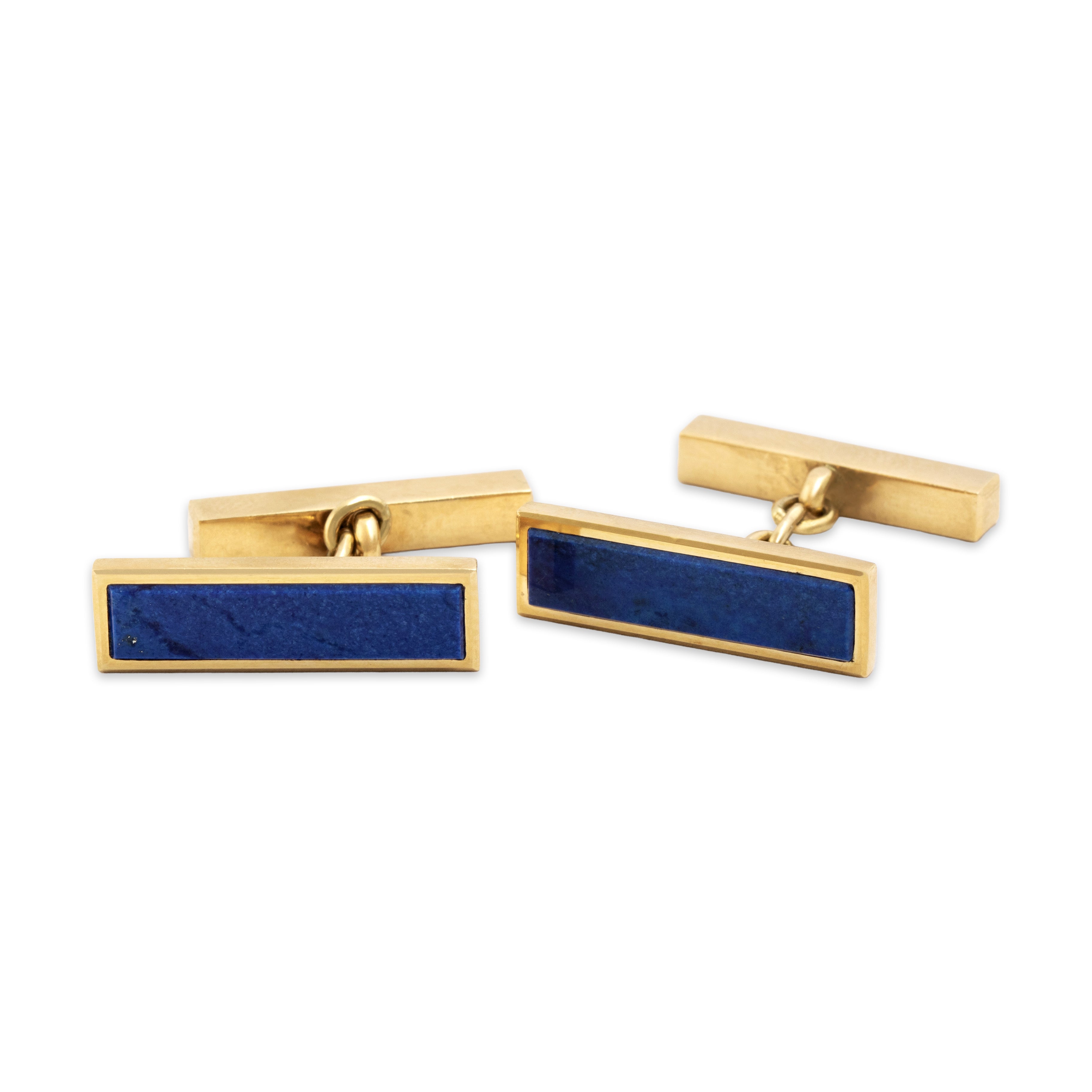 Vintage Italian 18k Yellow Gold Lapis Lazuli Incredible Vibrant Bar Cufflinks