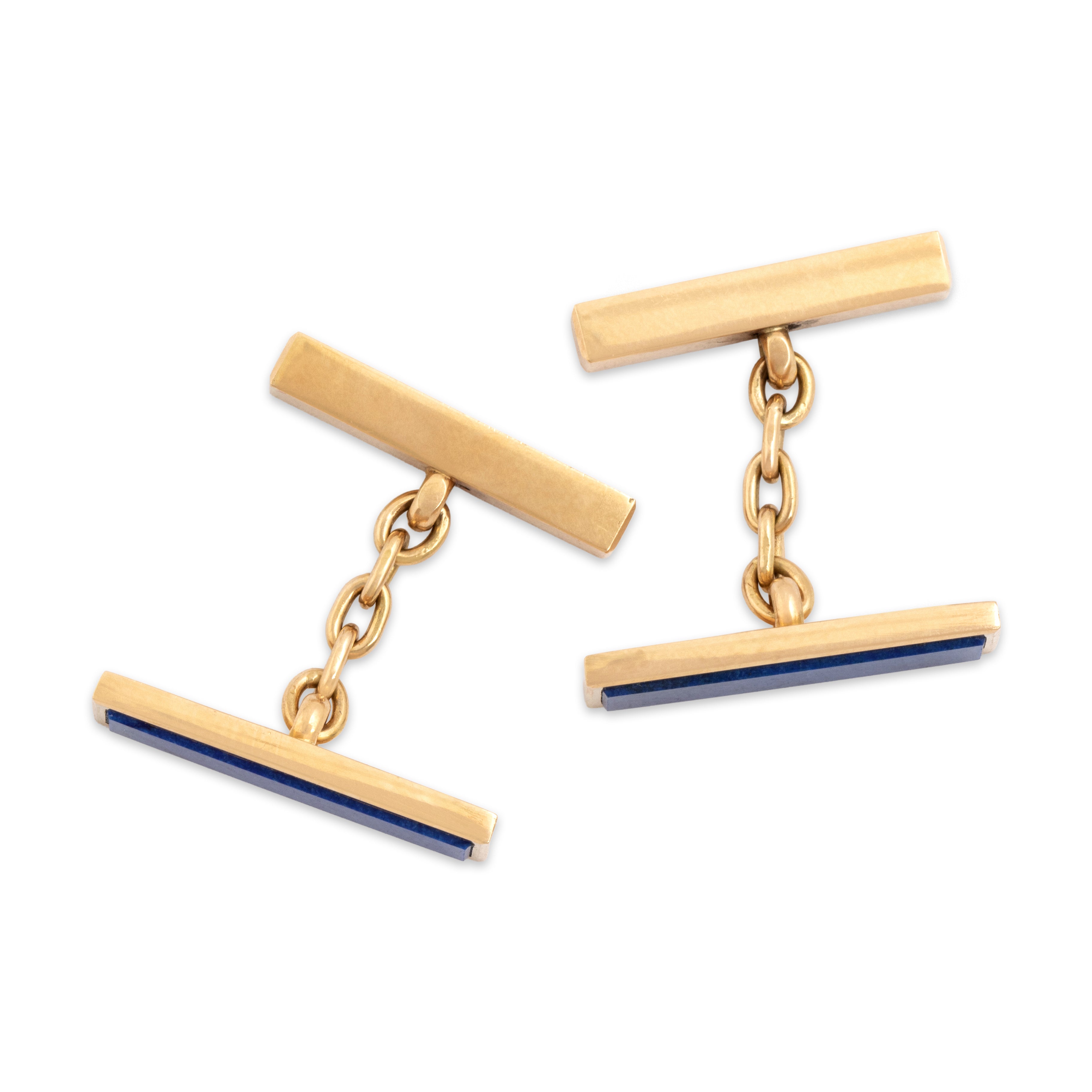 Vintage Italian 18k Yellow Gold Lapis Lazuli Incredible Vibrant Bar Cufflinks - Side view