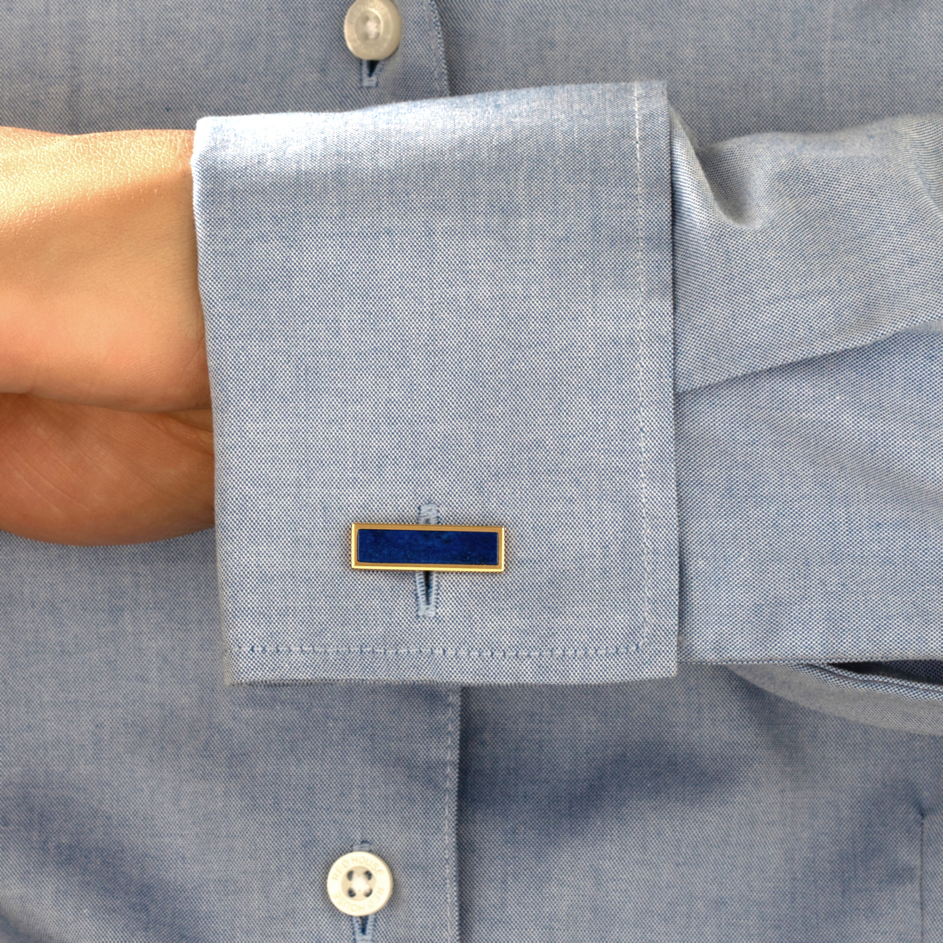 Vintage Italian 18k Yellow Gold Lapis Lazuli Incredible Vibrant Bar Cufflinks