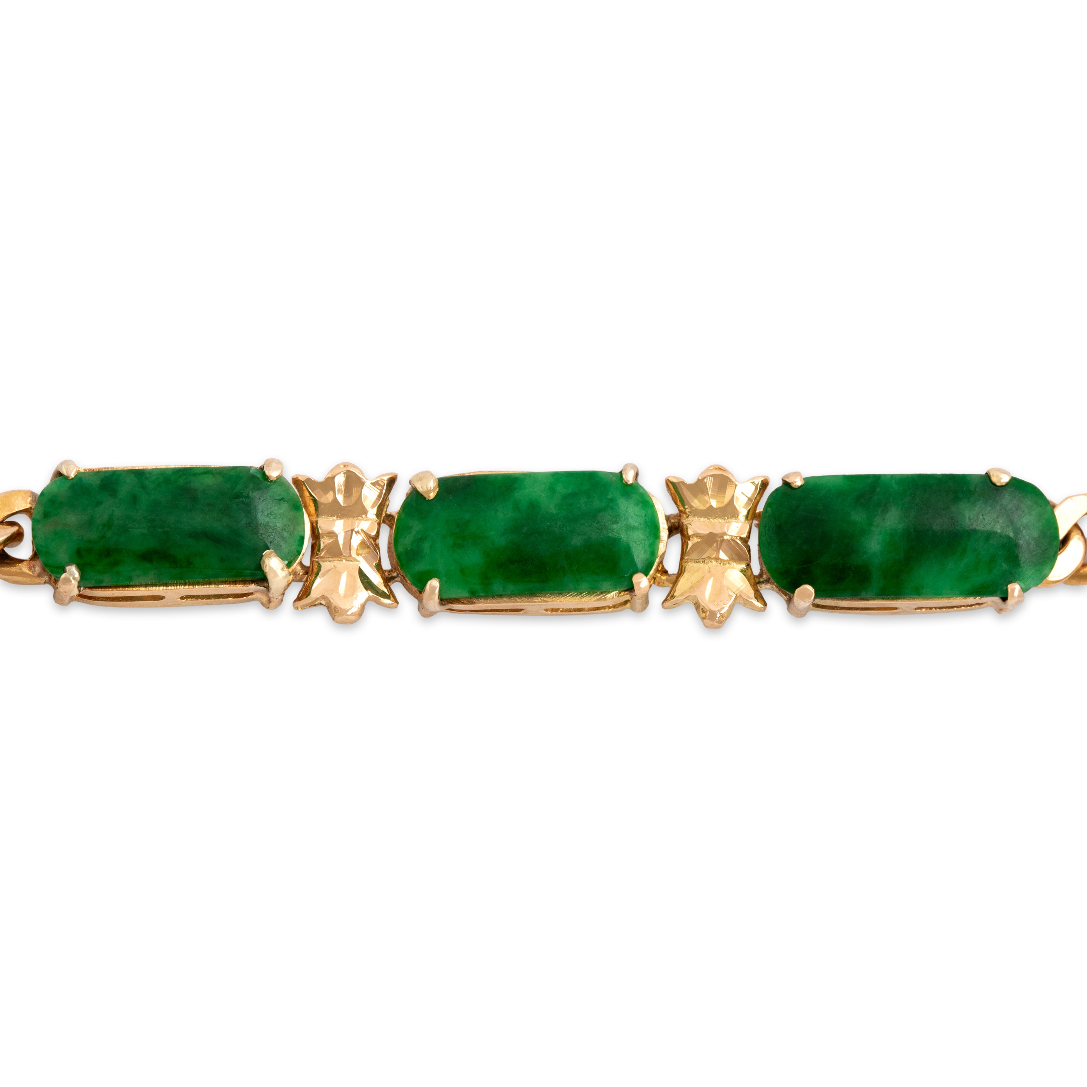 Vintage 18k & 14k Rosy Yellow Gold 2.85cttw Jade Curb Chain Bracelet 6.75