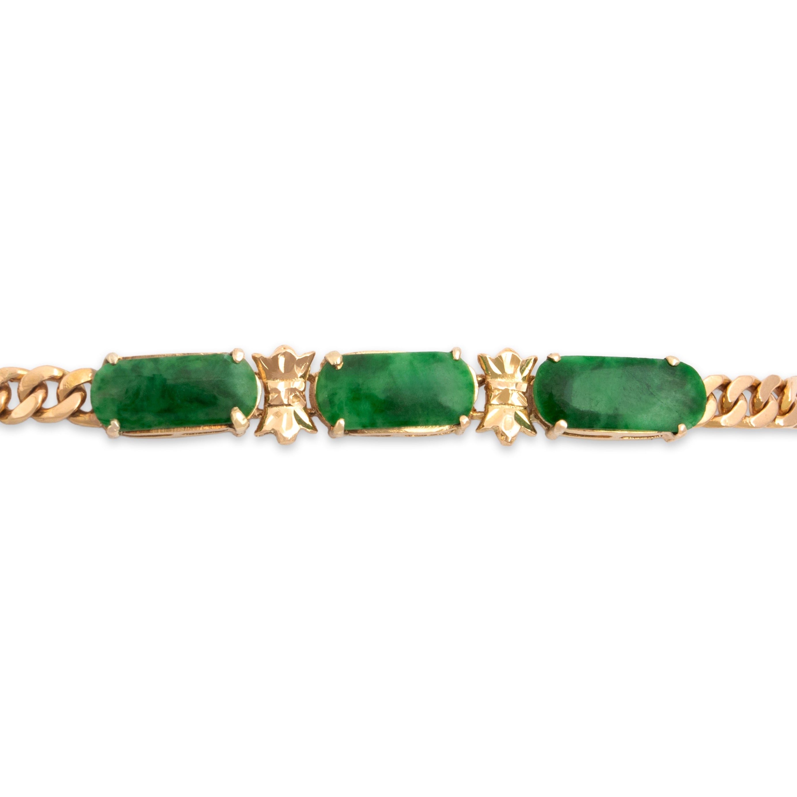 Vintage 18k & 14k Rosy Yellow Gold 2.85cttw Jade Curb Chain Bracelet 6.75
