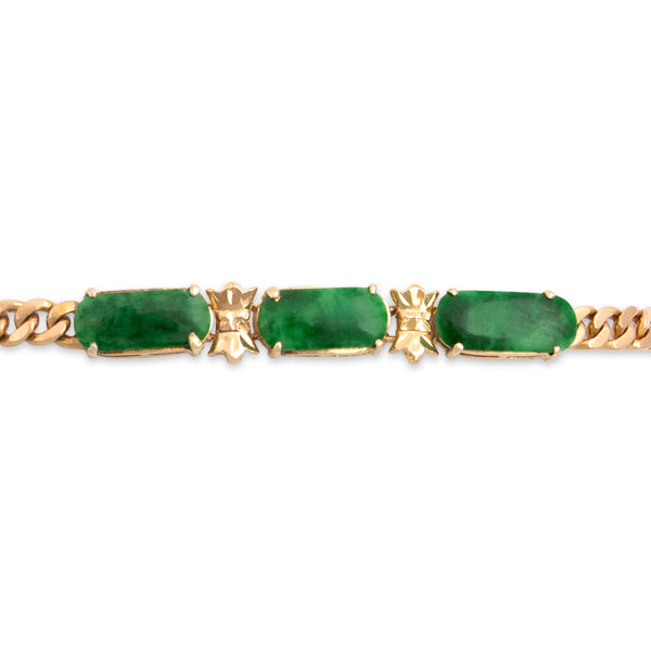 Vintage 18k & 14k Rosy Yellow Gold 2.85cttw Jade Curb Chain Bracelet 6.75