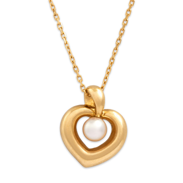 Vintage Mikimoto 18k Yellow Gold Pearl Romantic Heart Pendant