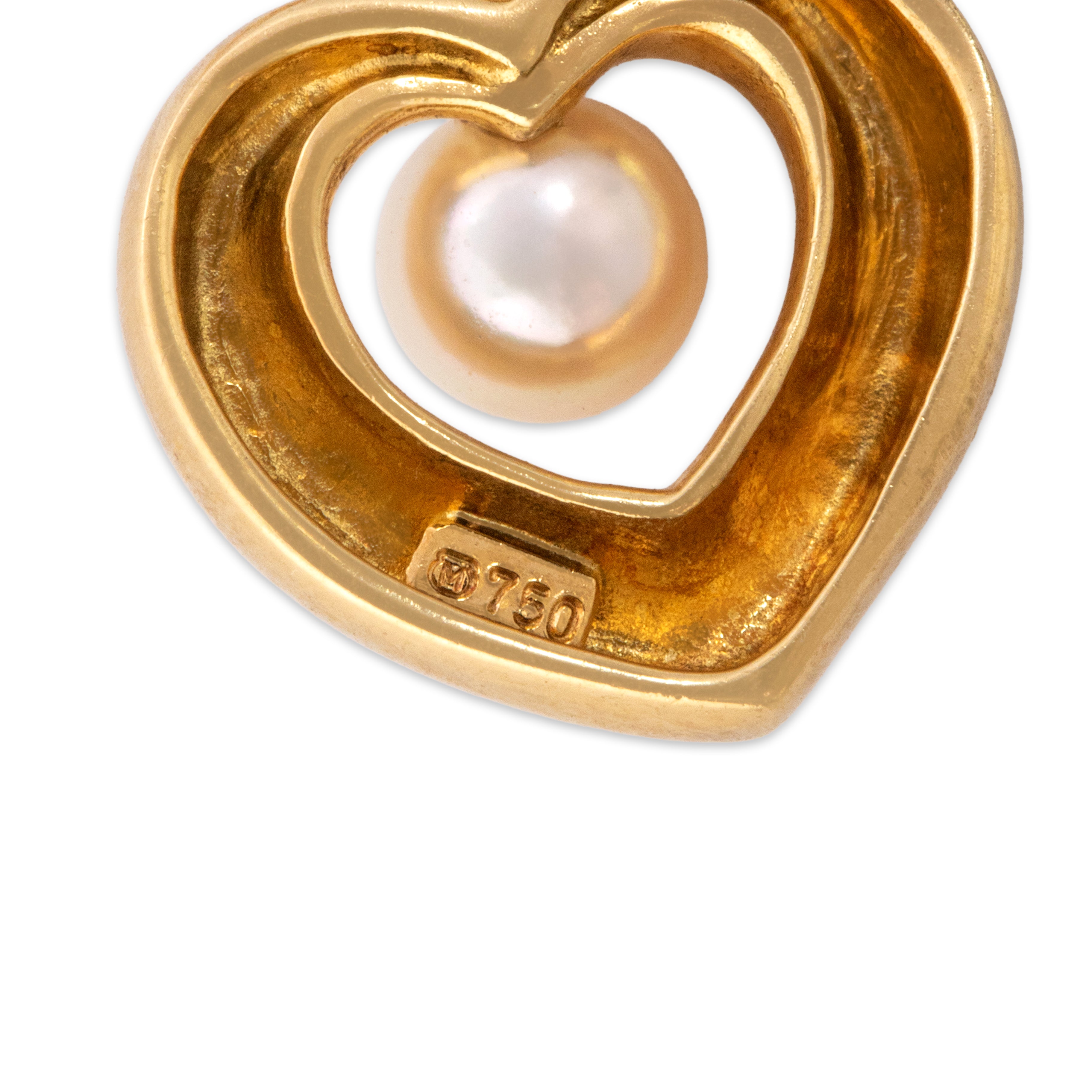Vintage Mikimoto 18k Yellow Gold Pearl Romantic Floating Pearl Pendant - Hallmark view