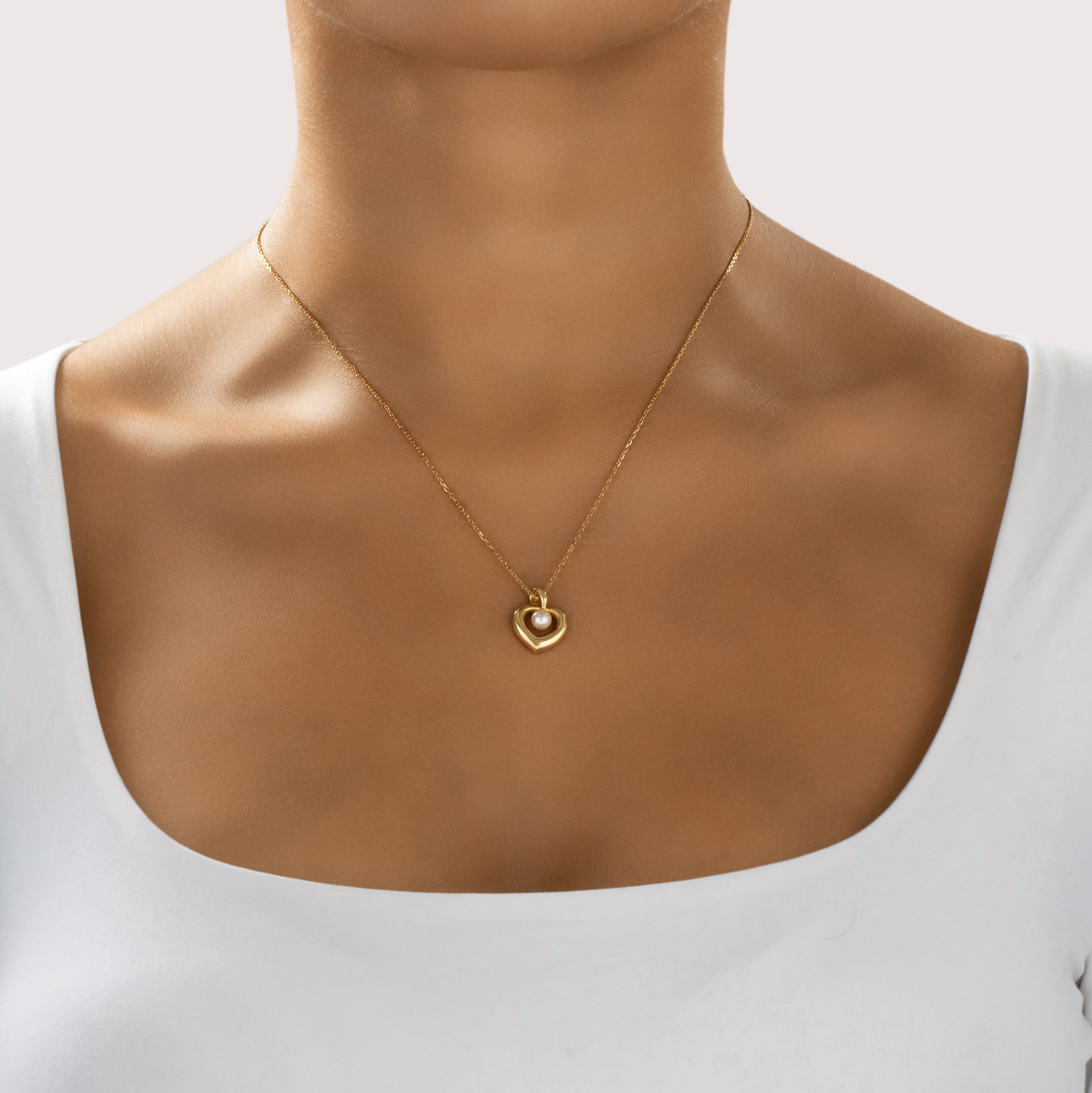 Vintage Mikimoto 18k Yellow Gold Pearl Romantic Floating Pearl Pendant - On model view
