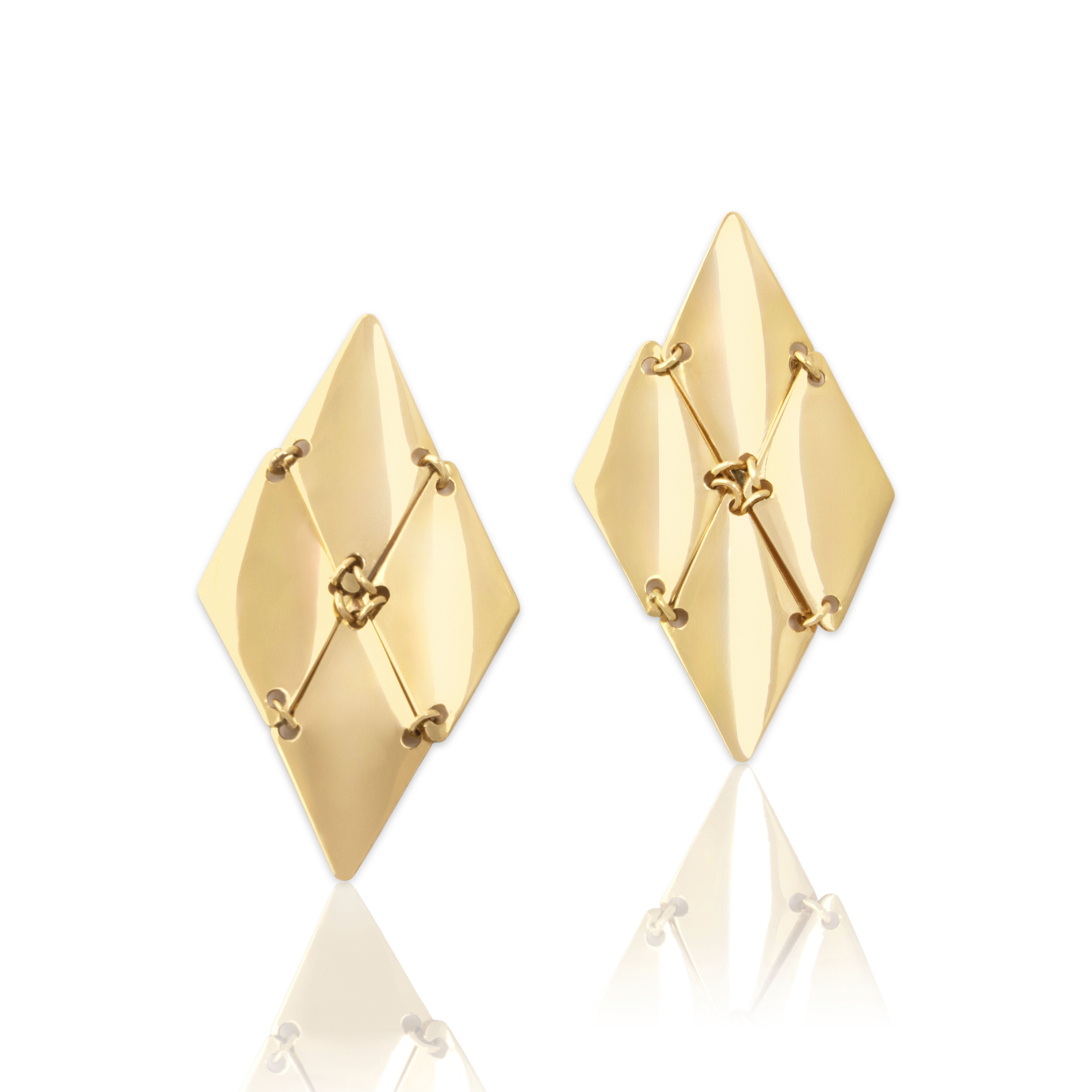 Vintage Italian 18k Yellow Gold Interlocking Kite Dangle Earrings
