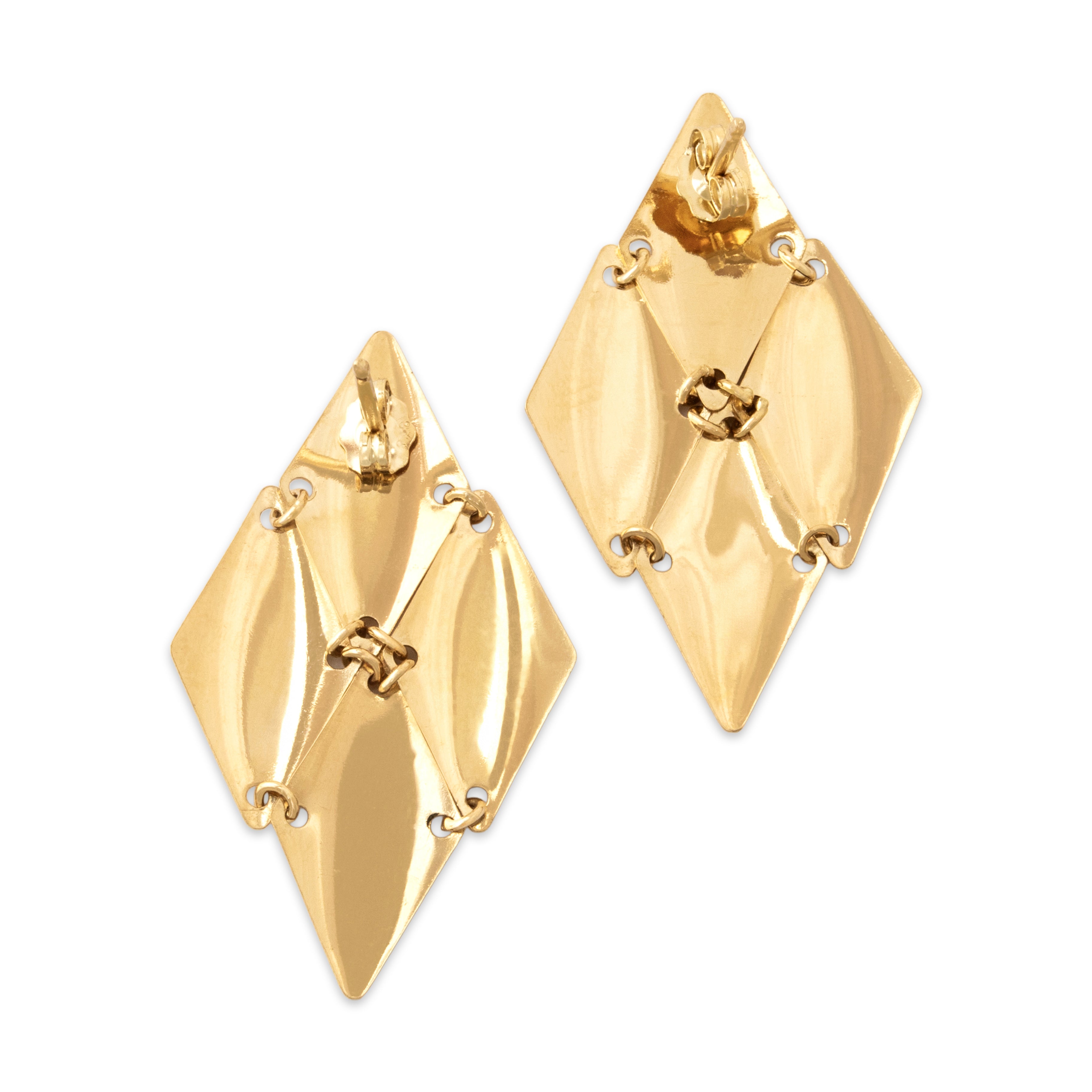 Vintage Italian 18k Yellow Gold Interlocking Kite Dangle Earrings - Back view