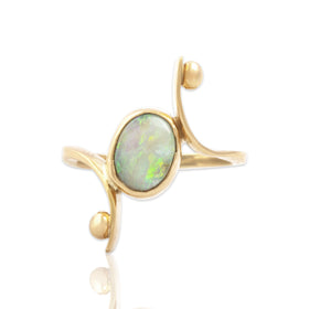 Vintage 14k Yellow Gold 1.09ct Opal Iridescent Artistic Bypass Ring 9.75