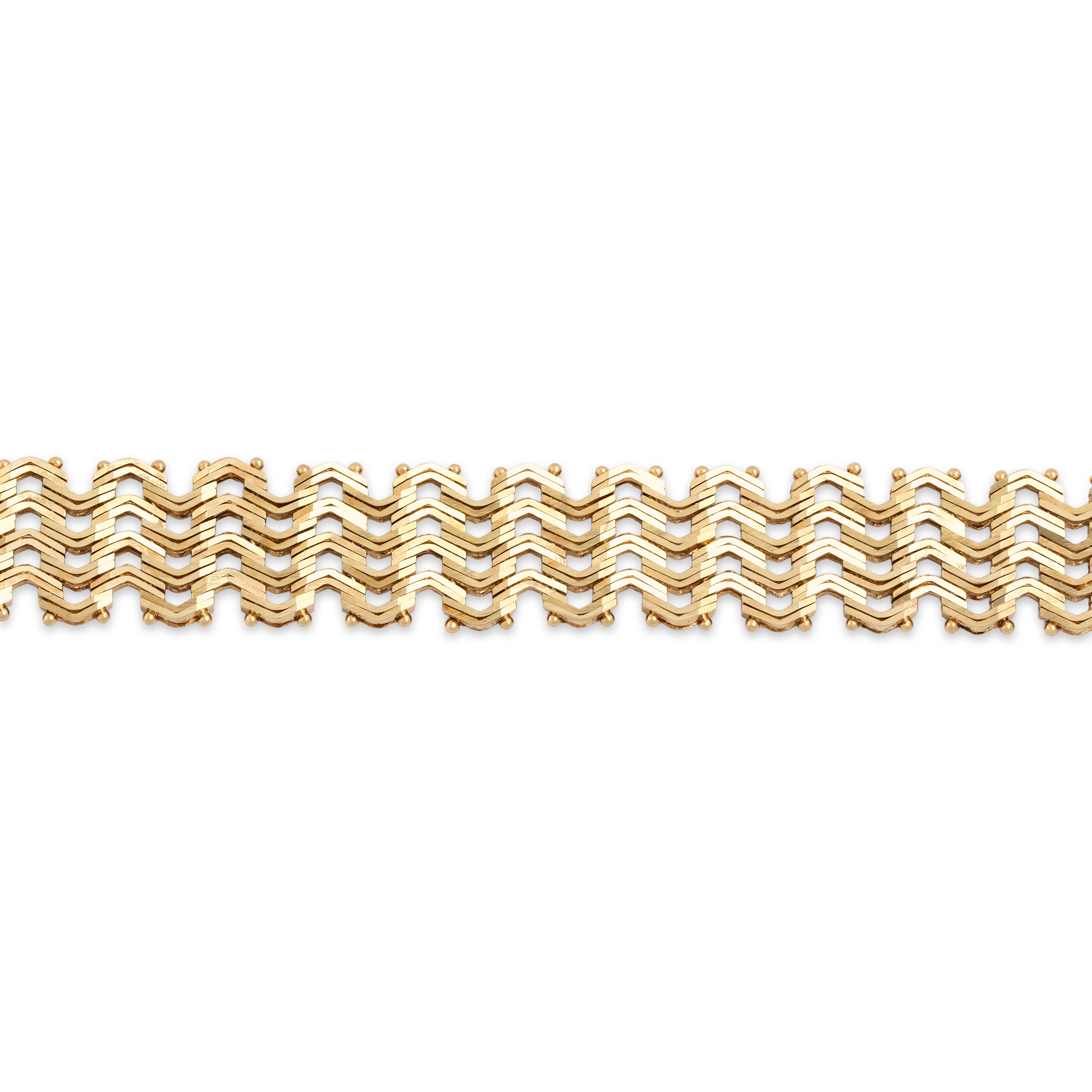 Vintage Heavy 14k Yellow Gold Stacked Chevron Link Bracelet - detail view #1