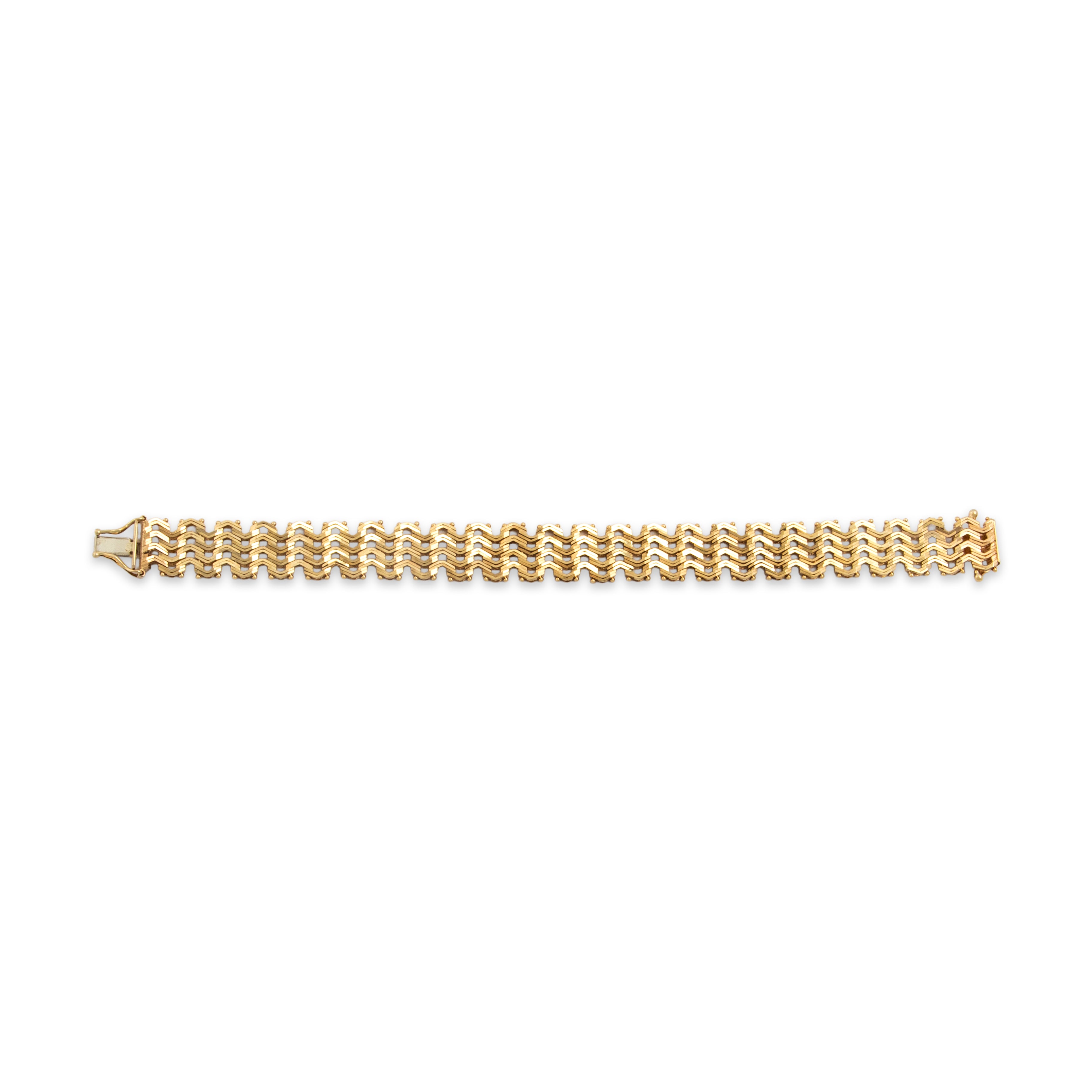 Vintage Heavy 14k Yellow Gold Stacked Chevron Link Bracelet - Close-up view