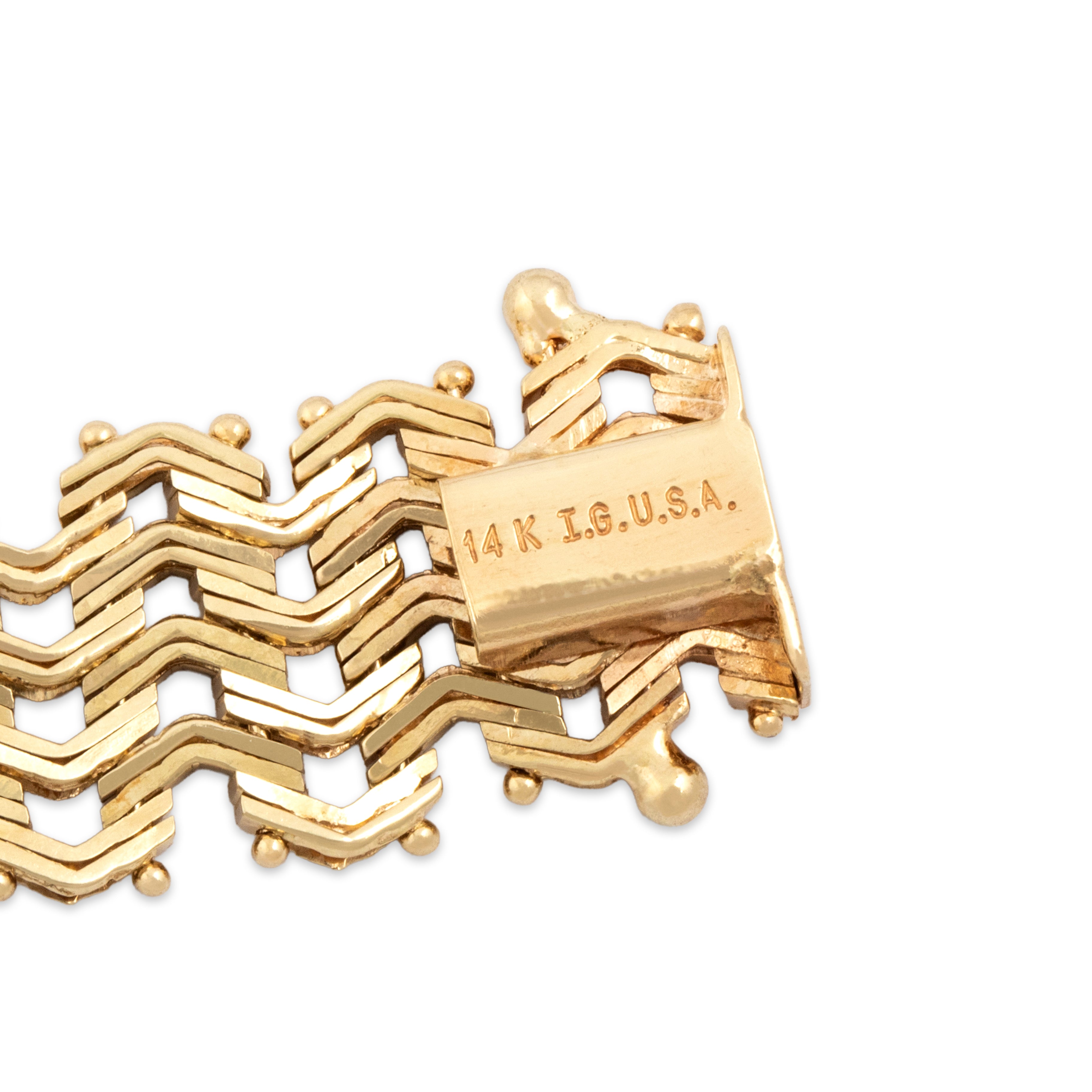 Vintage Heavy 14k Yellow Gold Stacked Chevron Link Bracelet - Hallmark view