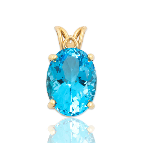 Vintage 14k Yellow Gold 7.5ct Blue Topaz Vivid Oval Ornate Pendant