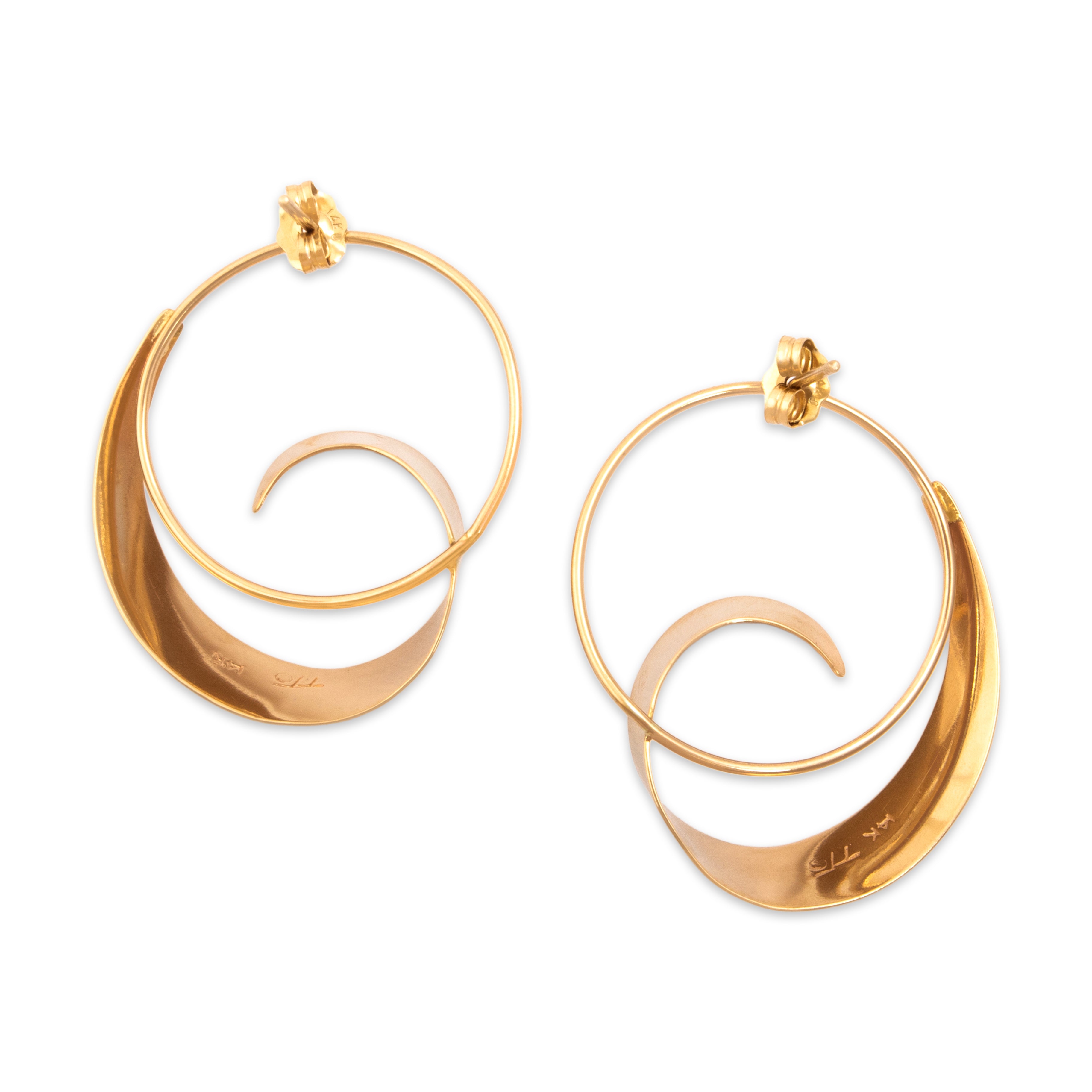 Vintage Large 14k Yellow Gold Abstract Swirl Stud Earrings - Back view