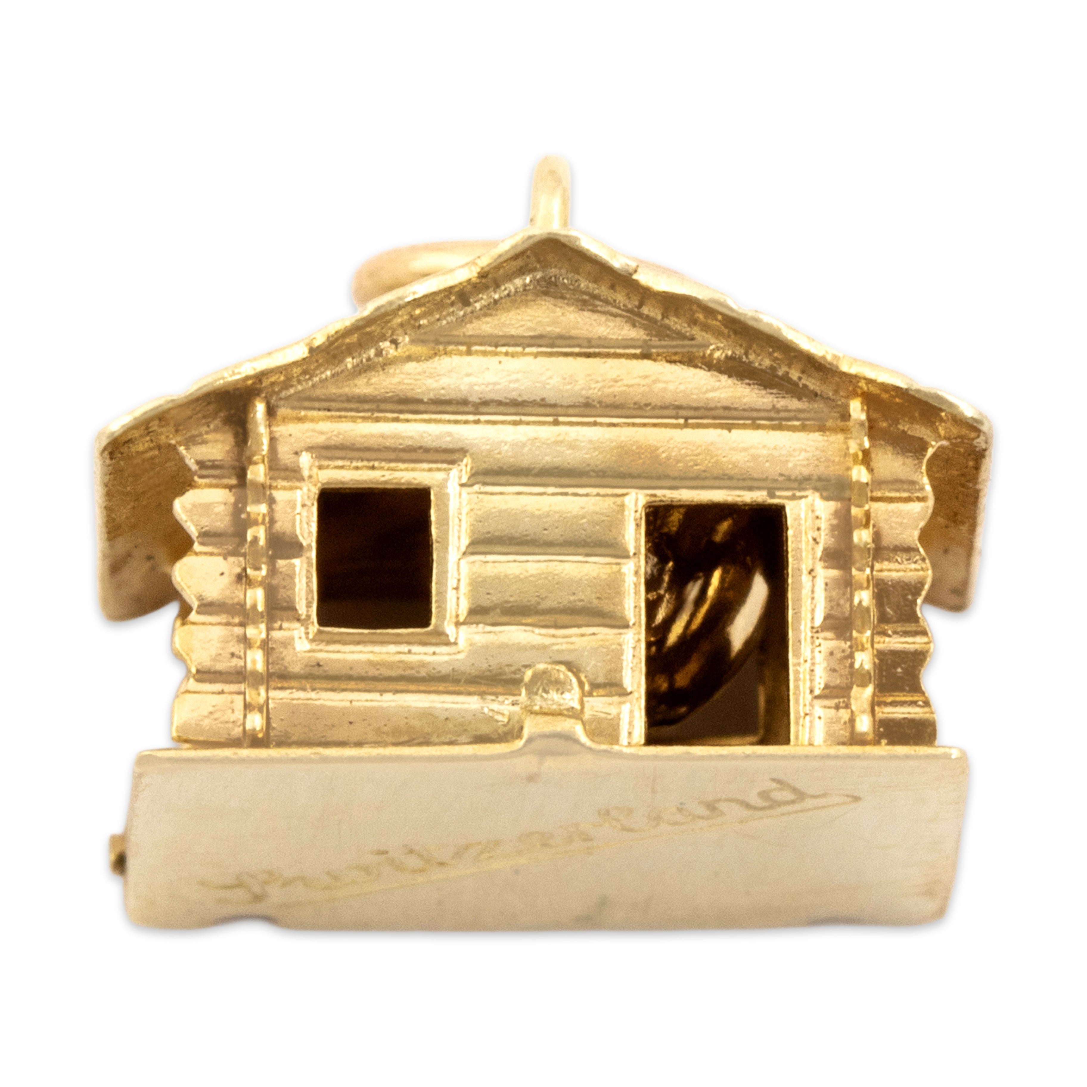 Vintage Swiss 14k Yellow Gold Adorable Articulating Log Cabin Charm / Pendant