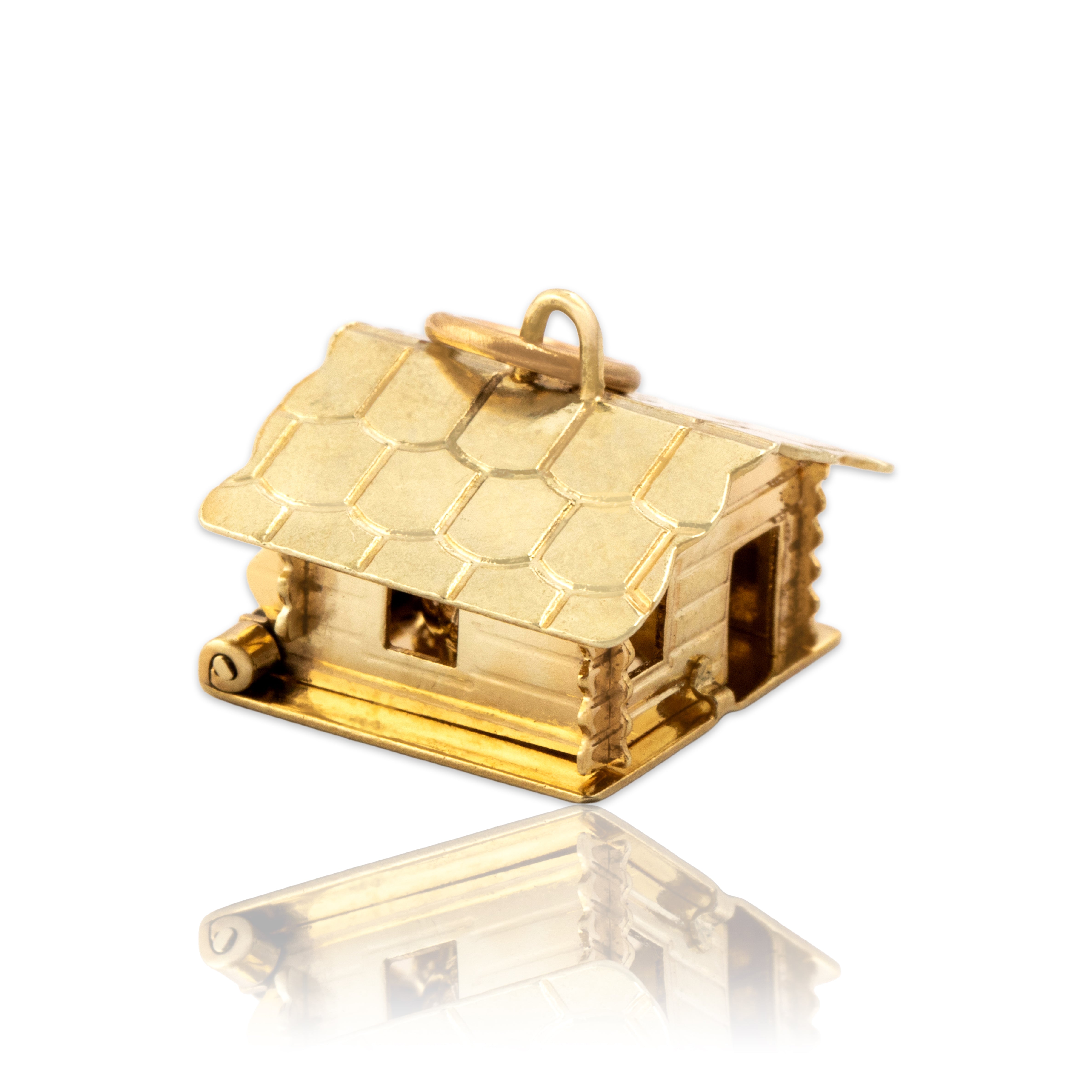 Vintage Swiss 14k Yellow Gold Adorable Articulating Log Cabin Charm / Pendant