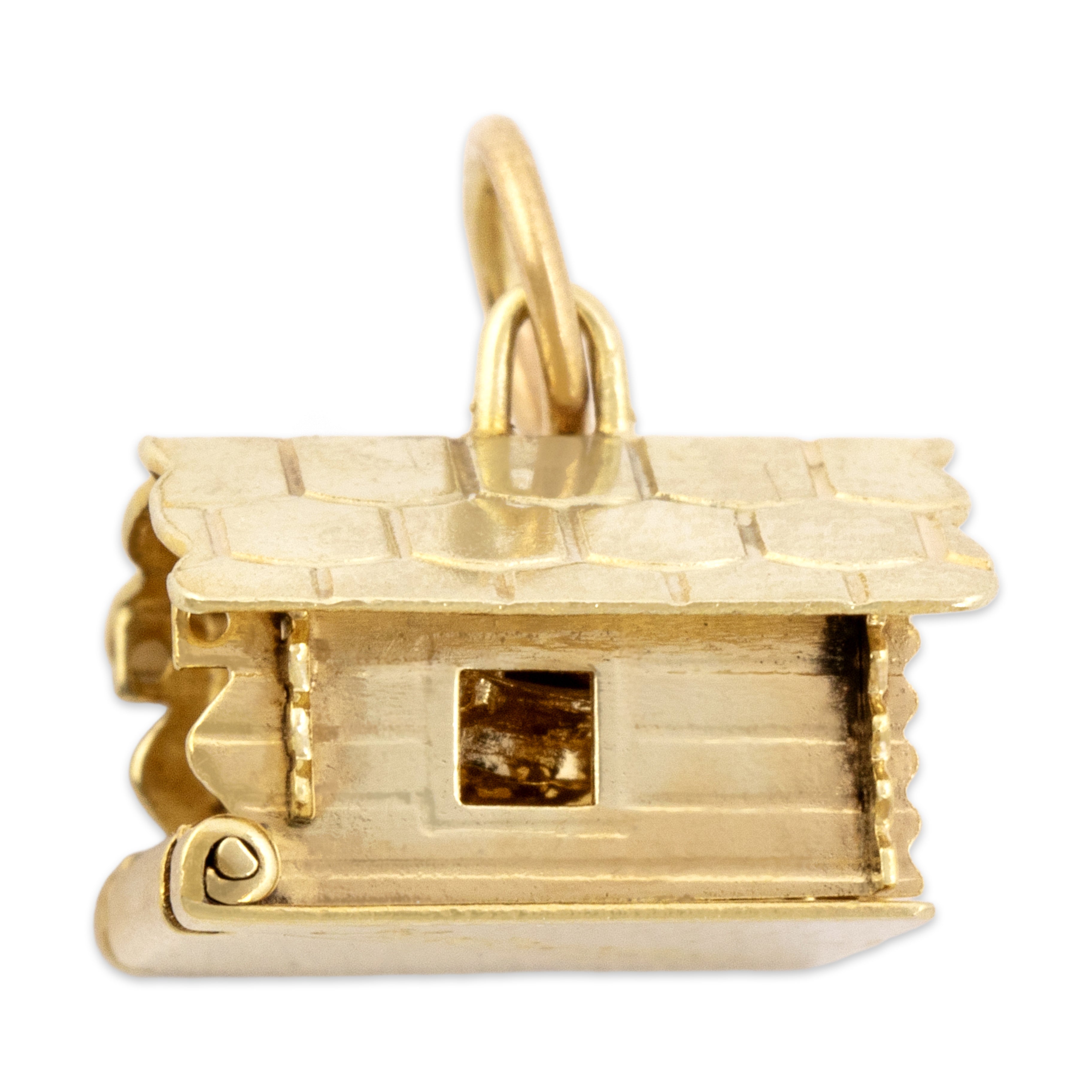 Vintage Swiss 14k Yellow Gold Adorable Articulating Log Cabin Charm / Pendant - detail view #3