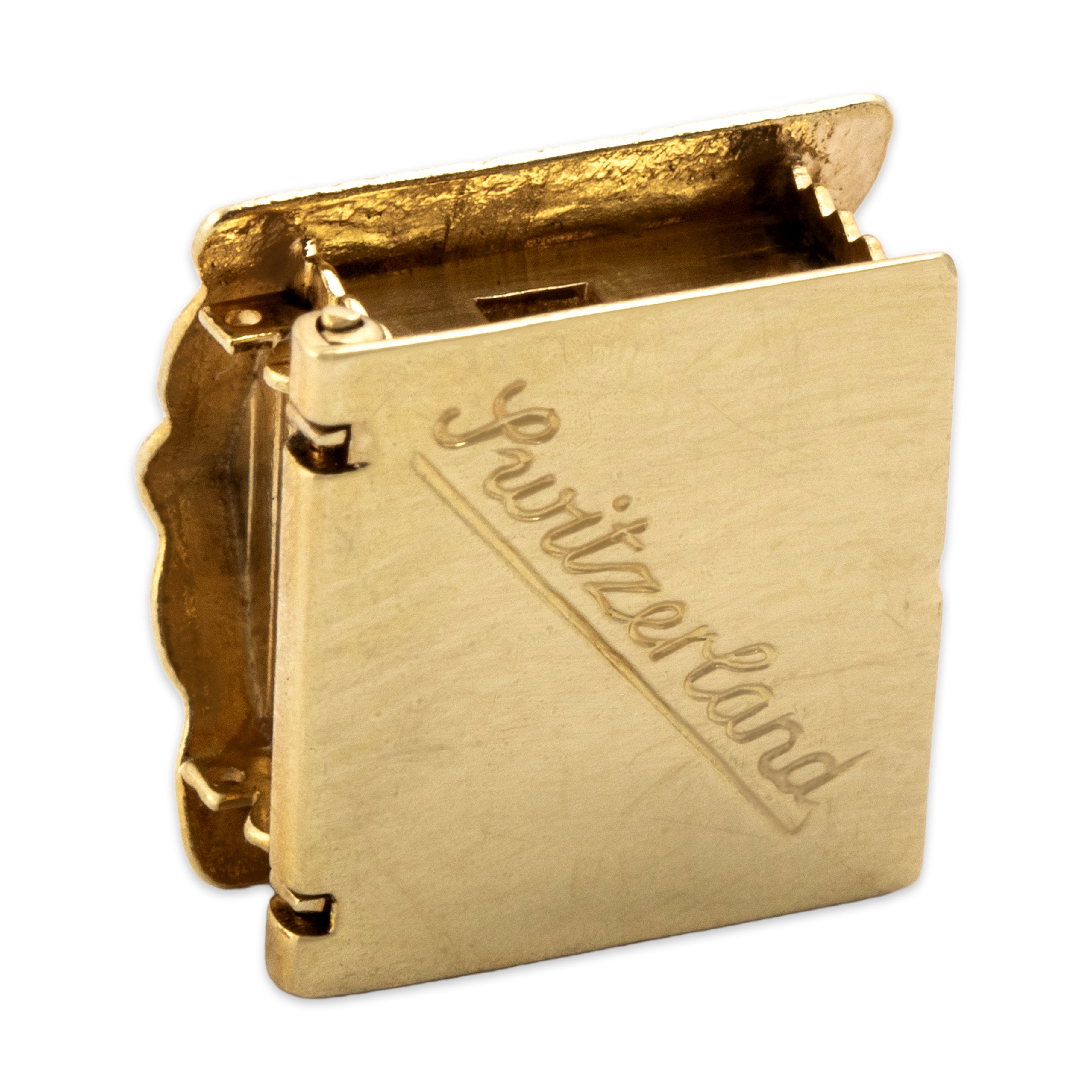 Vintage Swiss 14k Yellow Gold Adorable Articulating Log Cabin Charm / Pendant - Hallmark view