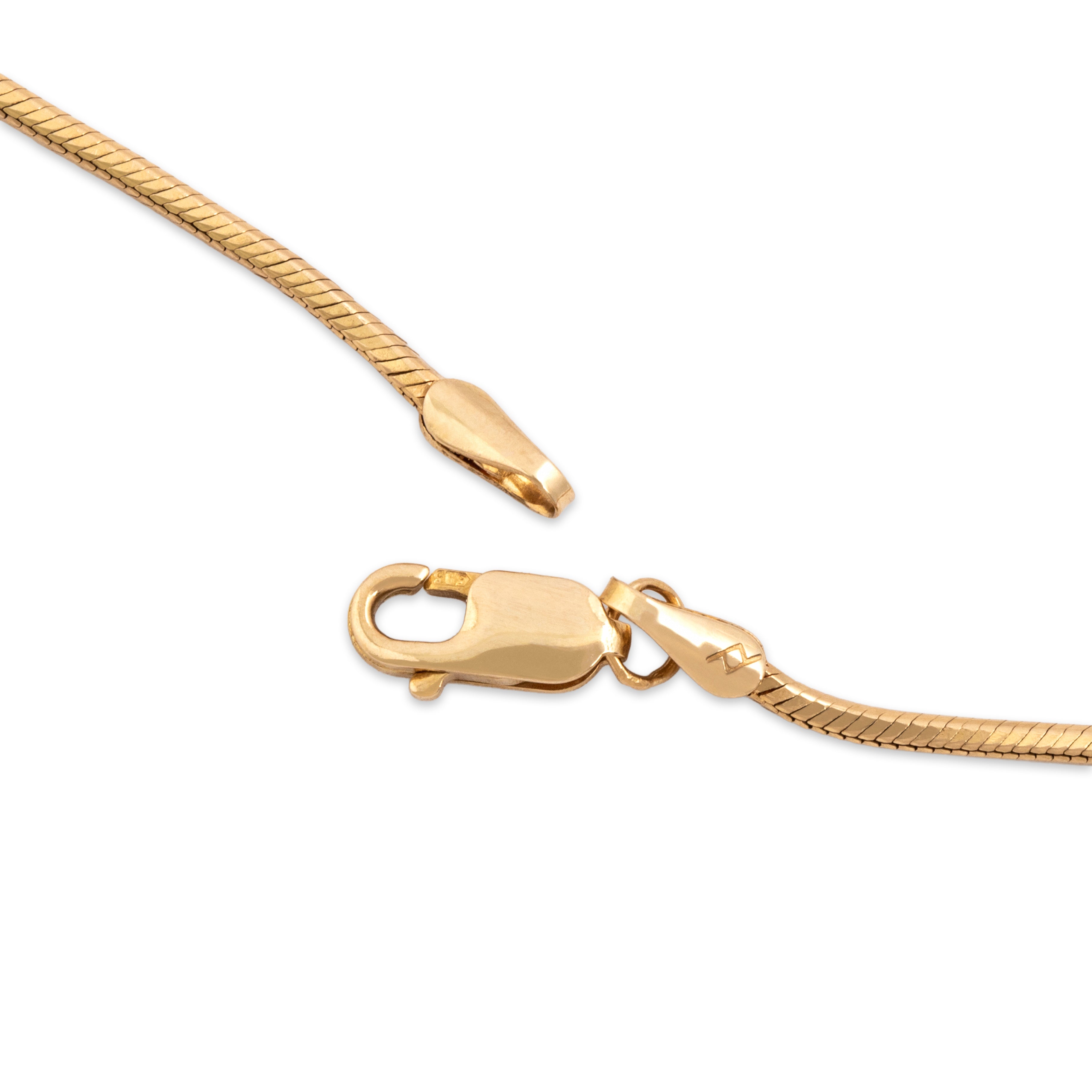 Vintage Italian 14k Yellow Gold Sleek Boxy Snake Link 1.1mm Chain - clasp view