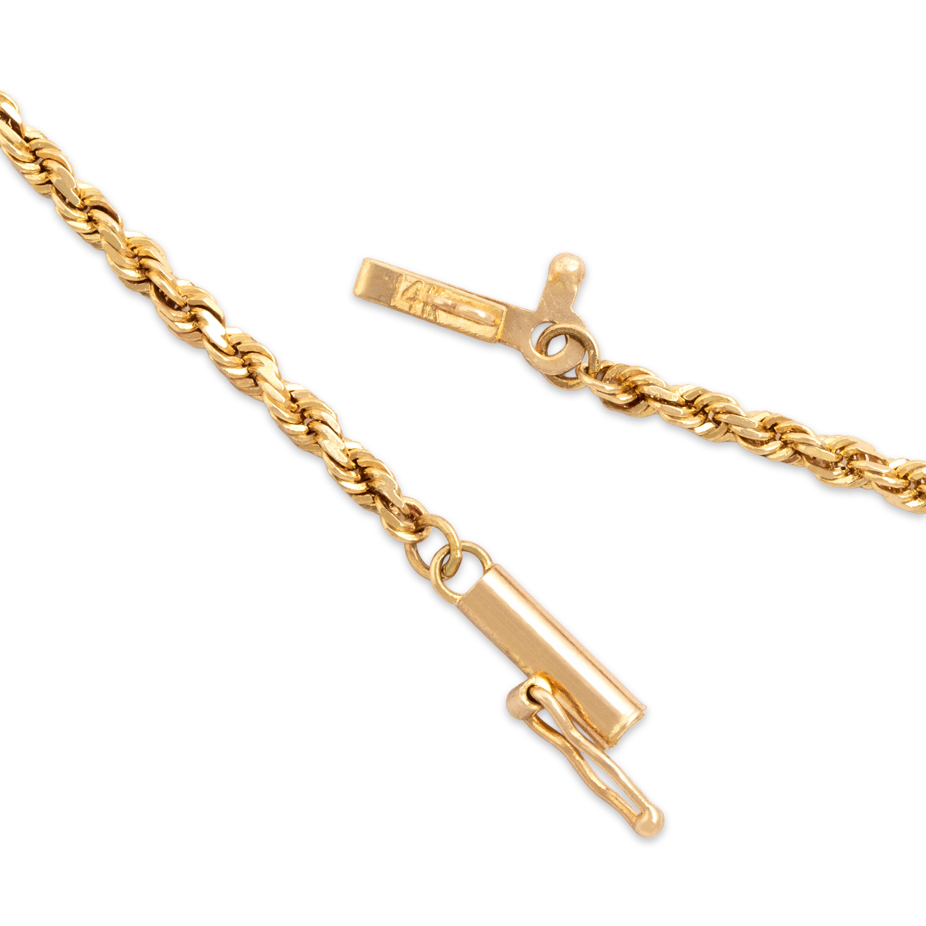 Vintage 14k Yellow Gold Gleaming Rope Link 1.7mm Chain - clasp view