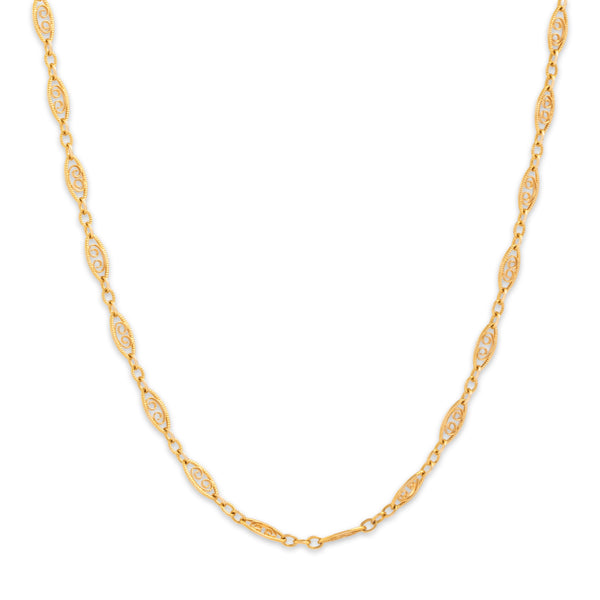 Vintage 14k Yellow Gold Open Filigree Long Necklace 31