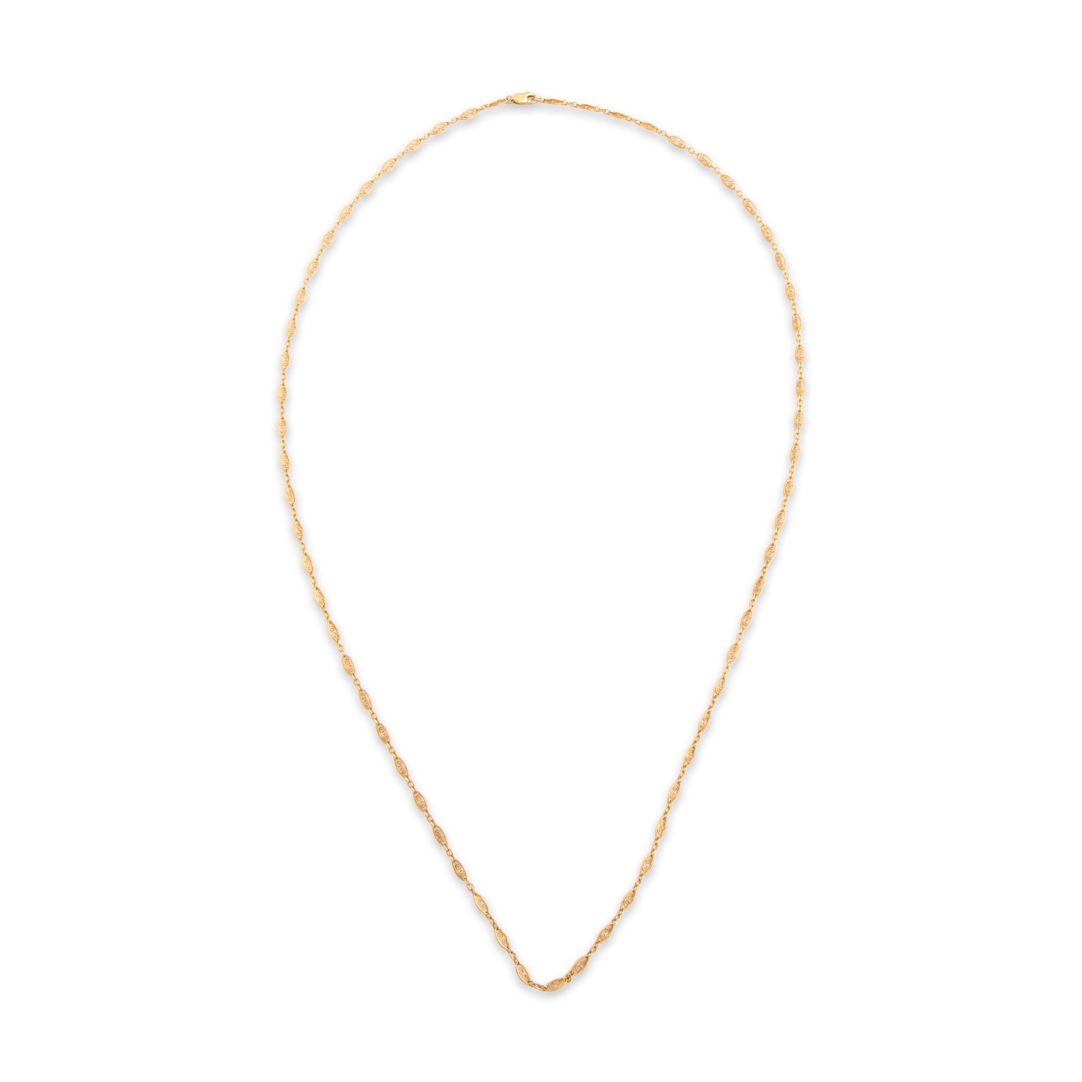 Vintage 14k Yellow Gold Open Filigree Necklace - Overall view