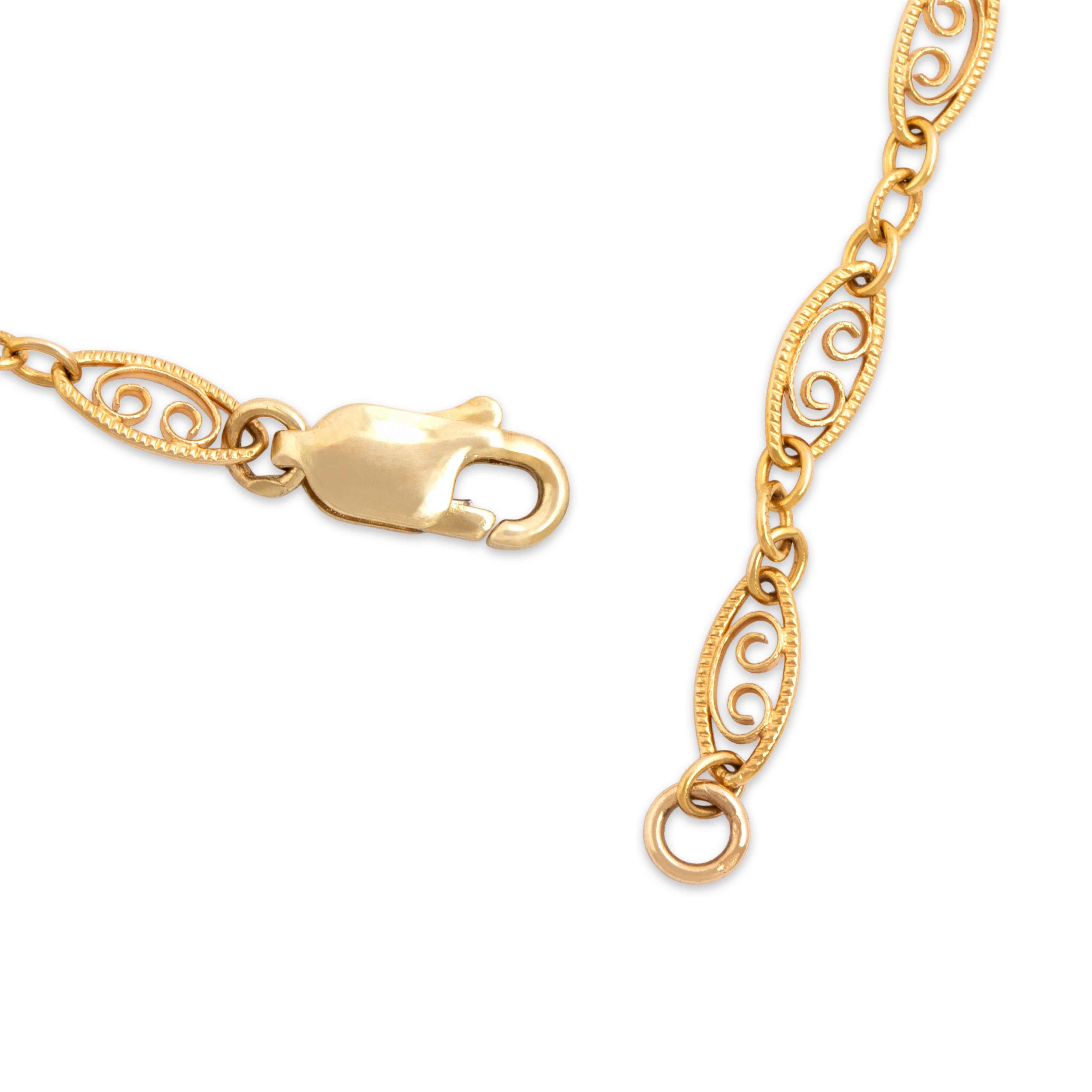 Vintage 14k Yellow Gold Open Filigree Necklace - clasp view