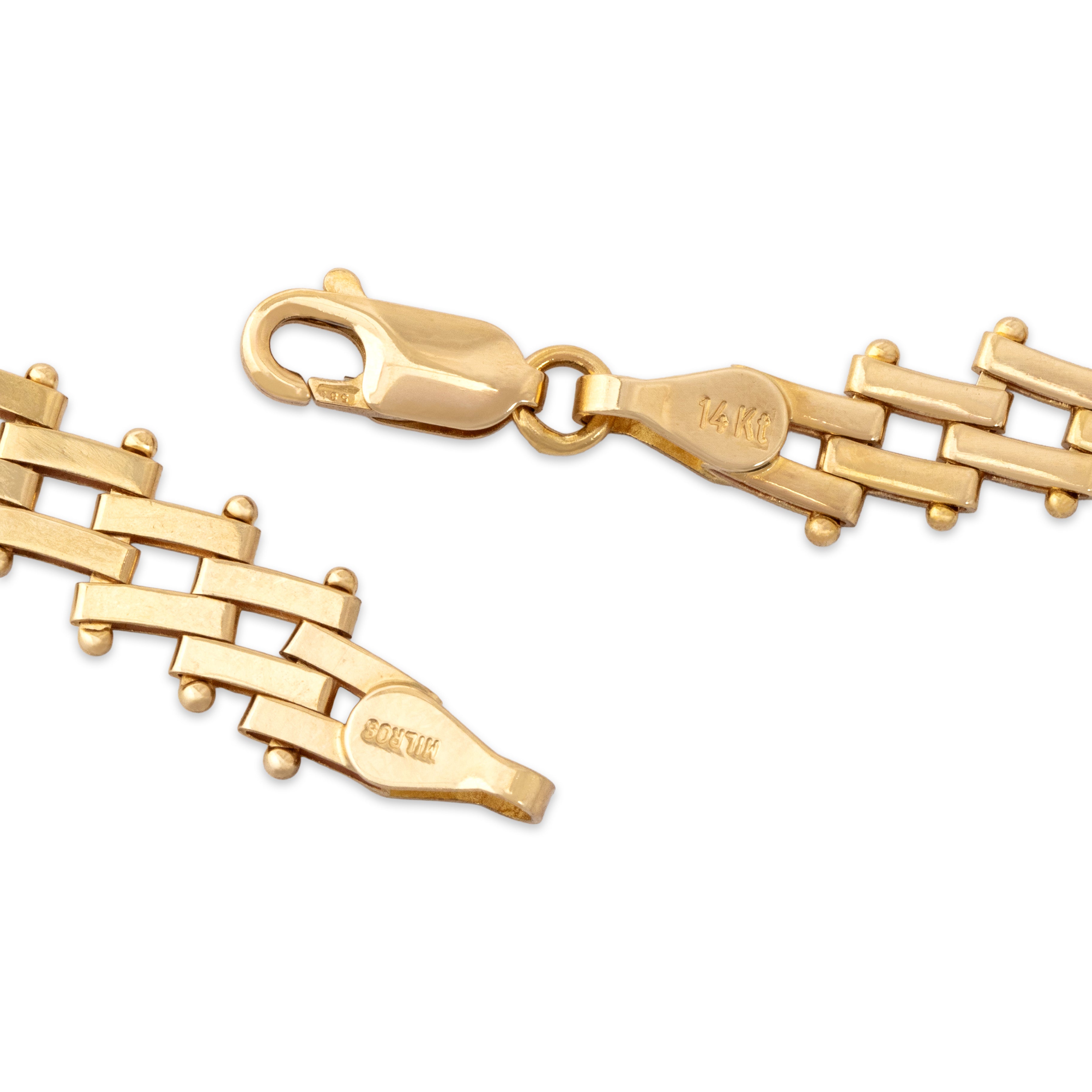 Vintage Italian 14k Yellow Gold Superb Diagonal Bar Link Necklace - clasp view